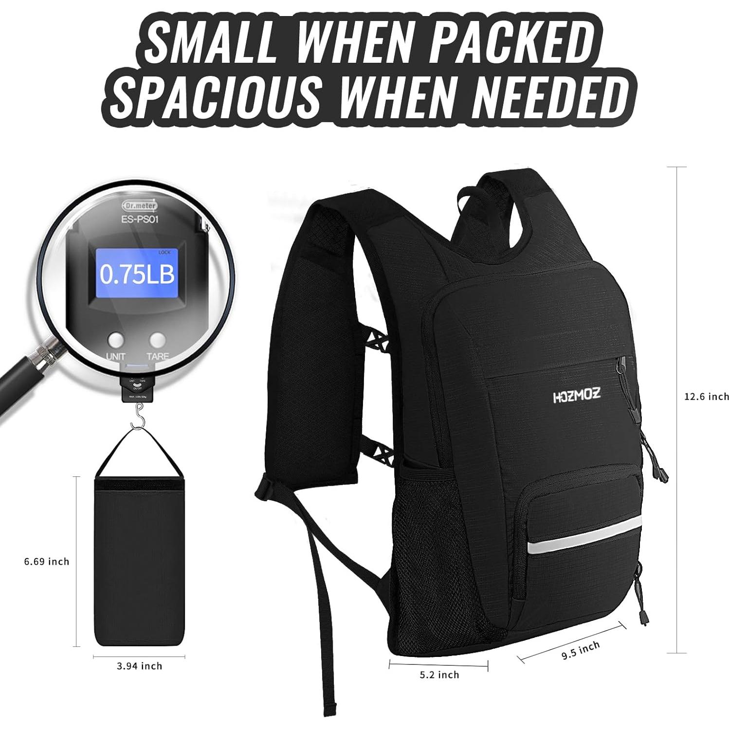 Mochila de Senderismo Plegable 10L Unisex Negra - Ligera y Compacta