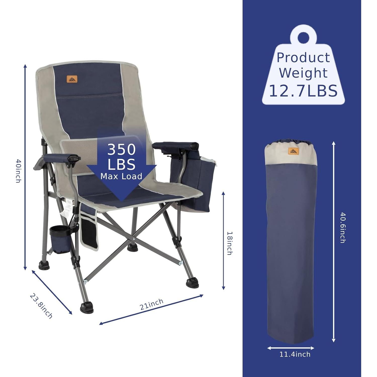 Silla de Camping Plegable Ablazer Soporta 158.76 kg Azul y Gris