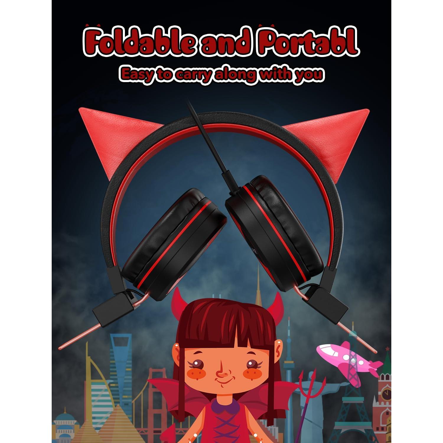 Auriculares Plegables SIMJAR para Niños con Cuernos de Demonio