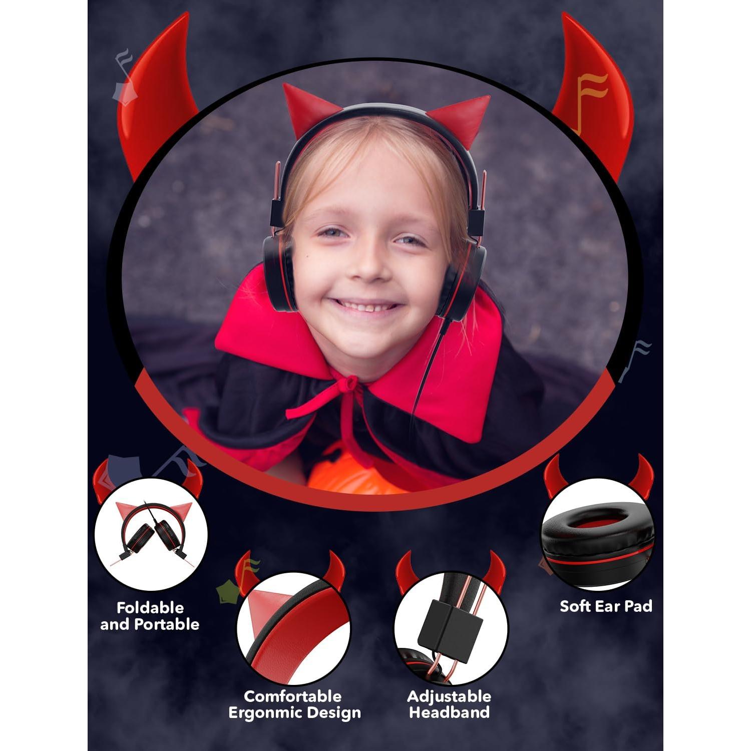 Auriculares Plegables SIMJAR para Niños con Cuernos de Demonio