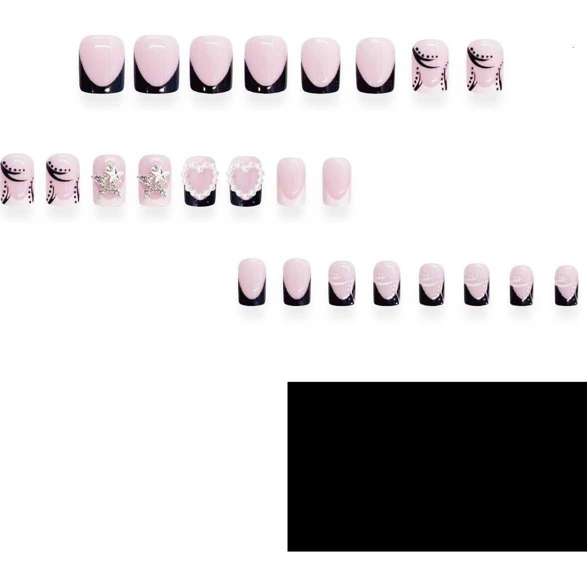 24 Uñas Postizas Cortas Cuadradas WLGDLH con Rhinestones