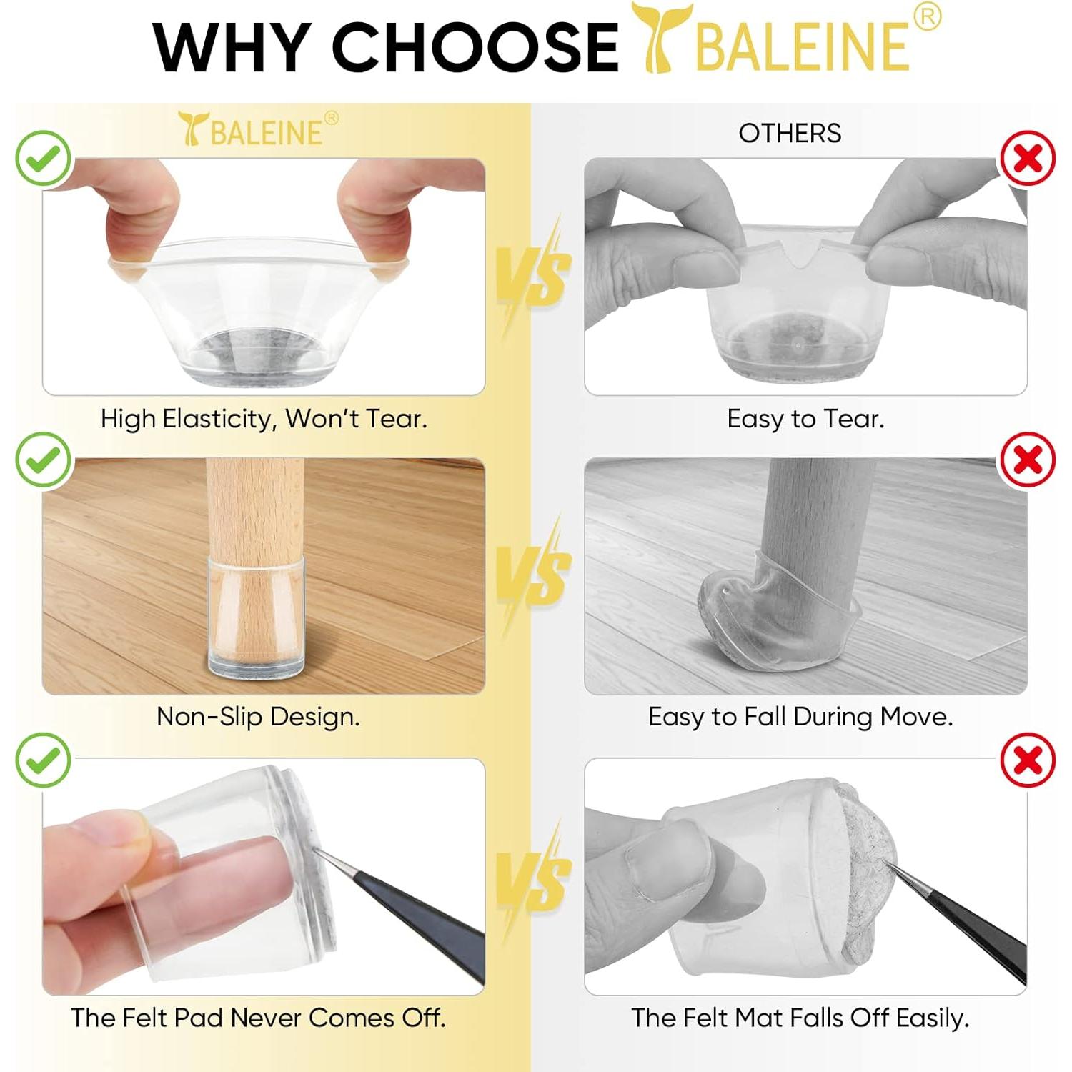 BALEINE 16 Protectores de Piso Silicona Extra Grande Transparentes