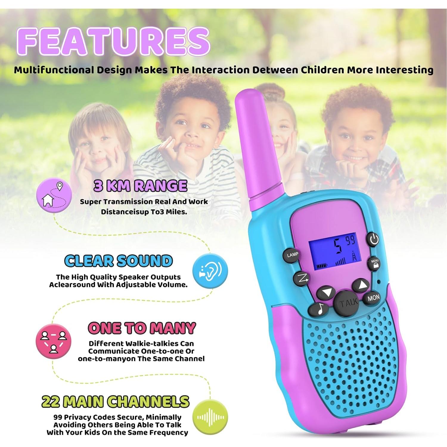 Walkie Talkies Selieve para Niños - Paquete de 3 - Rango 3 KM