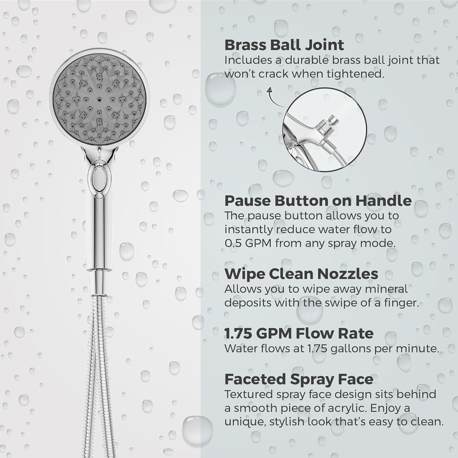Cabezal de Ducha Portátil Pfister HydroFuse 6 Funciones Cromado