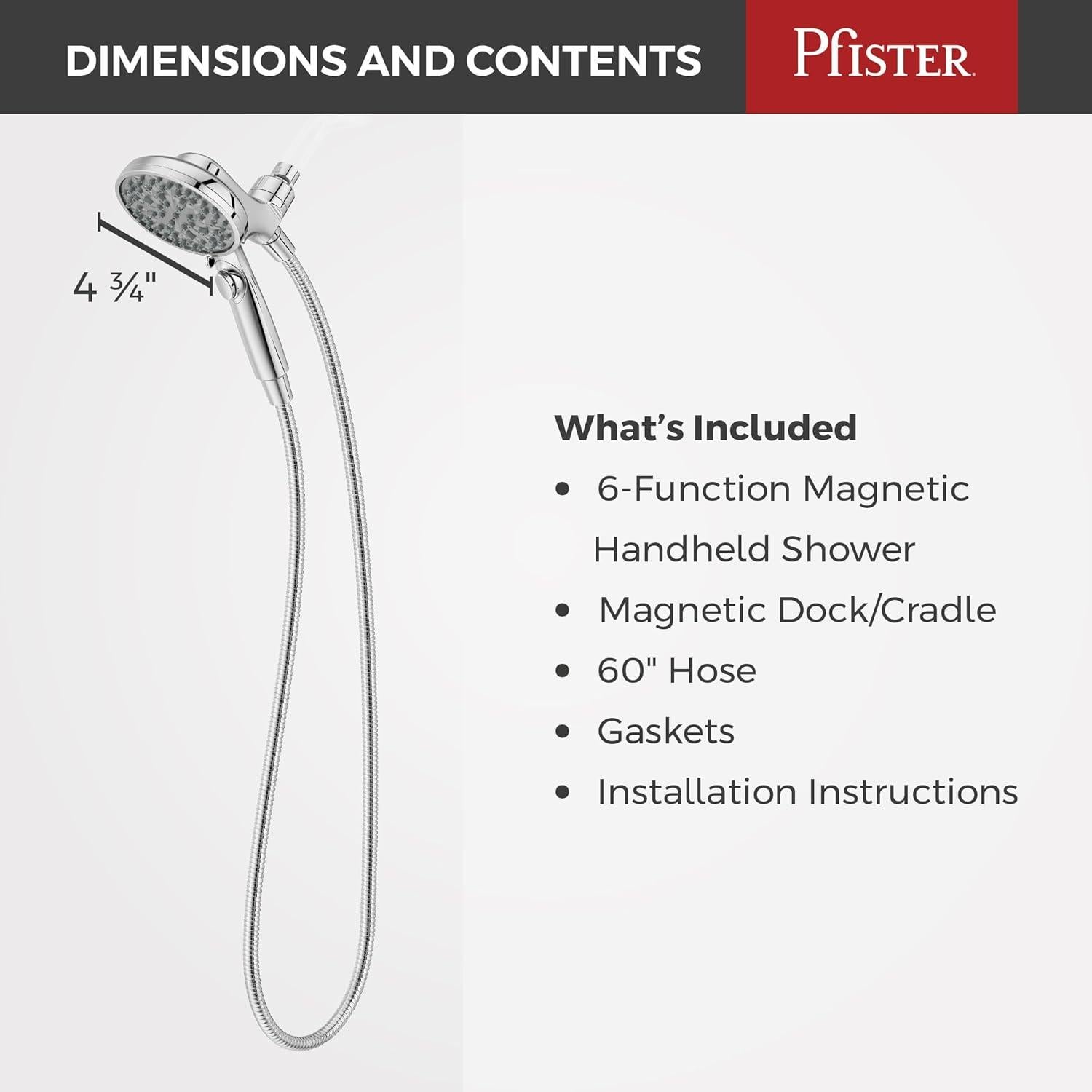 Cabezal de Ducha Portátil Pfister HydroFuse 6 Funciones Cromado