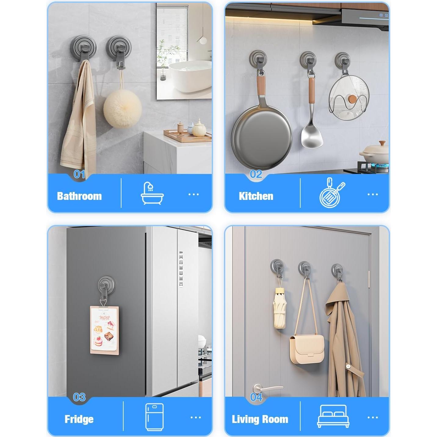 Ganchos de Ducha JOTPE con Ventosa 4 Pack Alta Resistencia 10 kg