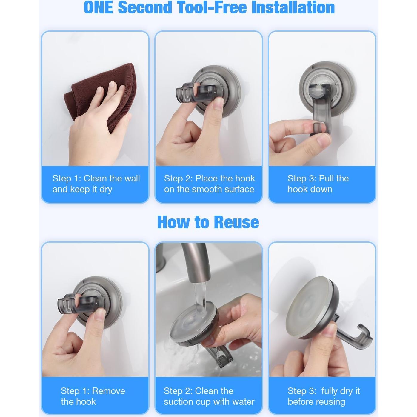 Ganchos de Ducha JOTPE con Ventosa 4 Pack Alta Resistencia 10 kg