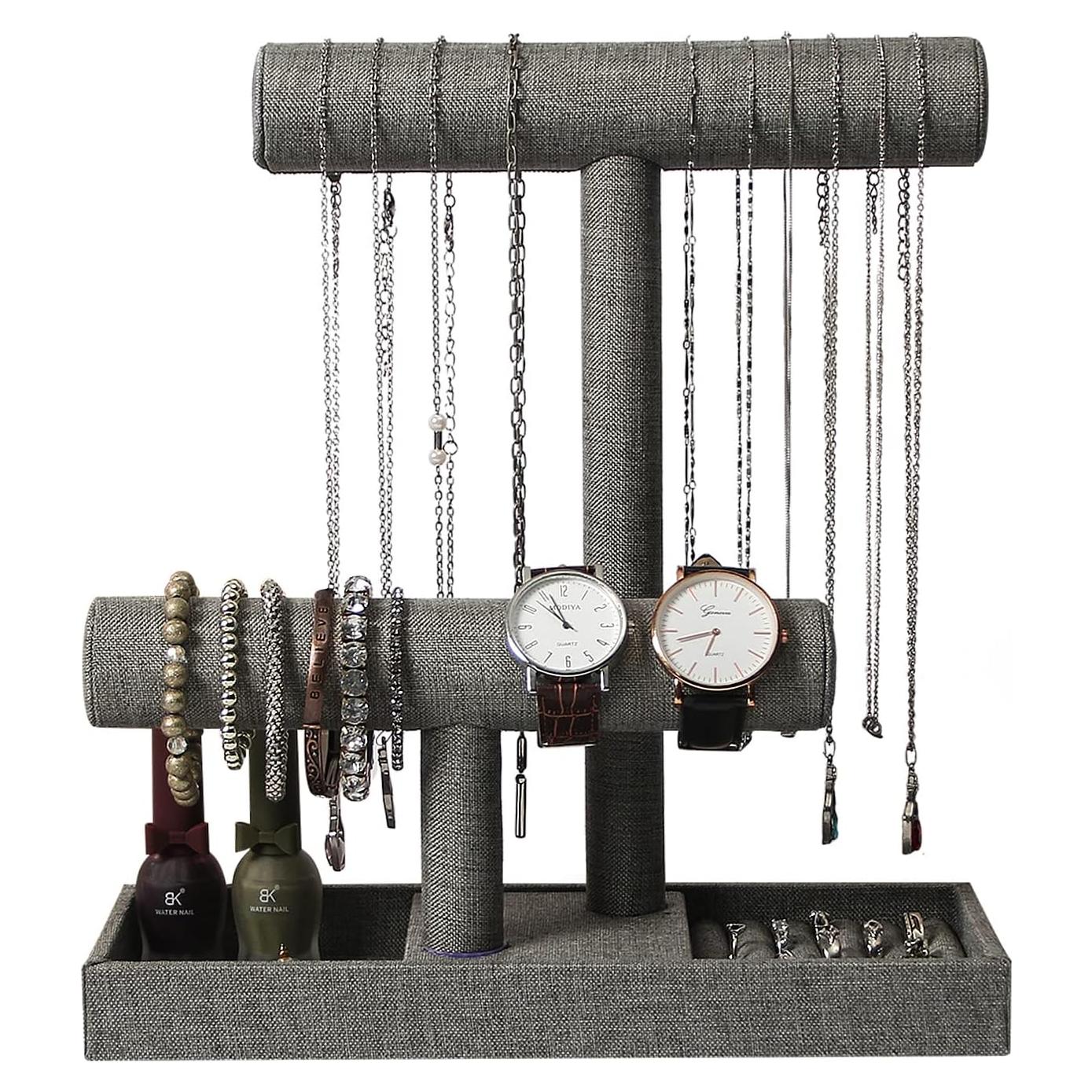 Soporte Organizador de Joyería Coward 2 Niveles Lino Gris