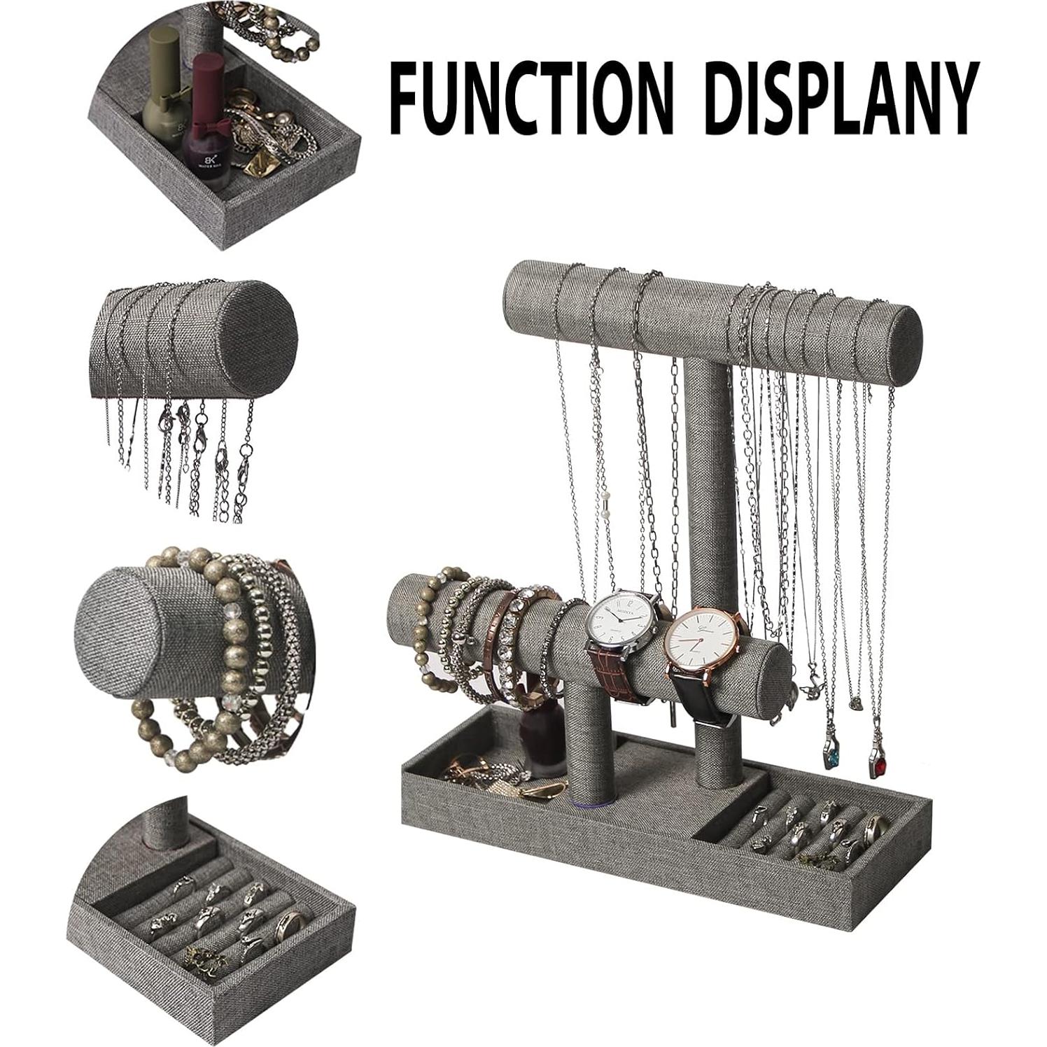 Soporte Organizador de Joyería Coward 2 Niveles Lino Gris