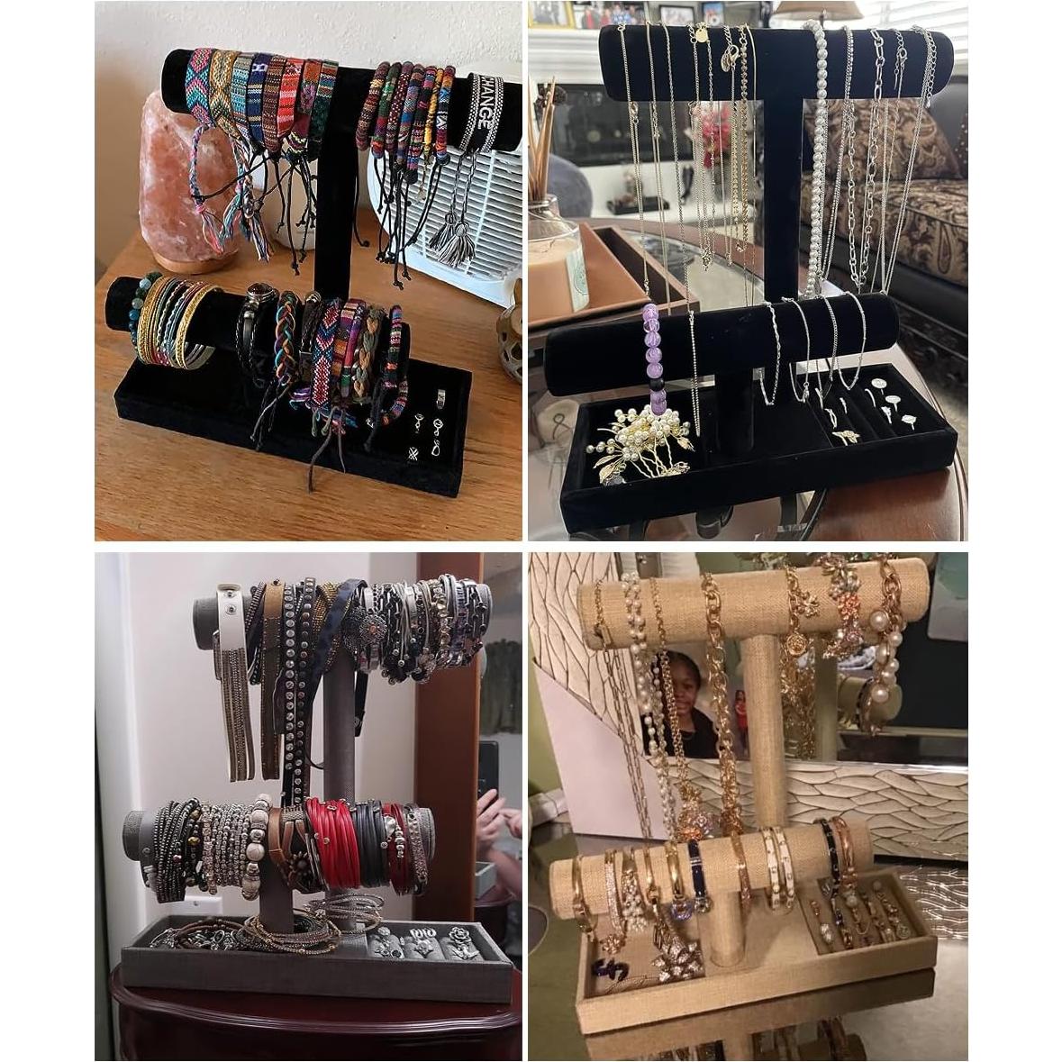 Soporte Organizador de Joyería Coward 2 Niveles Lino Gris