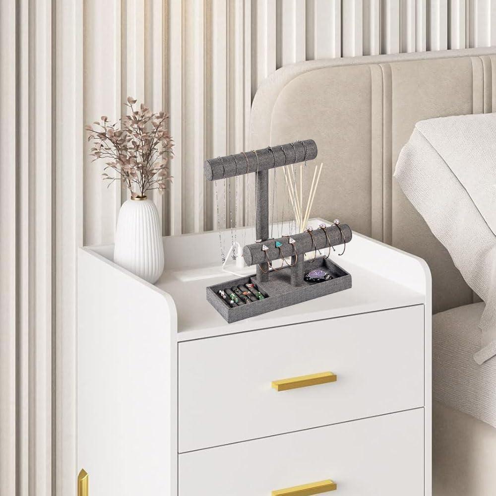 Soporte Organizador de Joyería Coward 2 Niveles Lino Gris