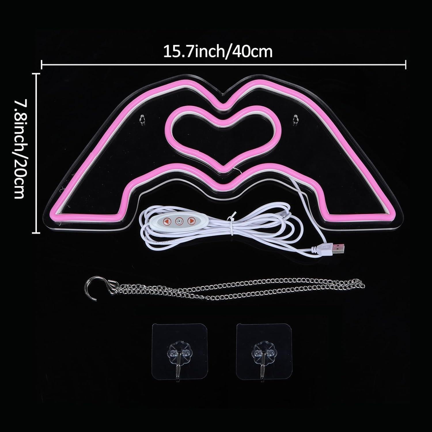 Luz de Neón Corazón Rosa HMASYO 40x20 cm con Regulador USB