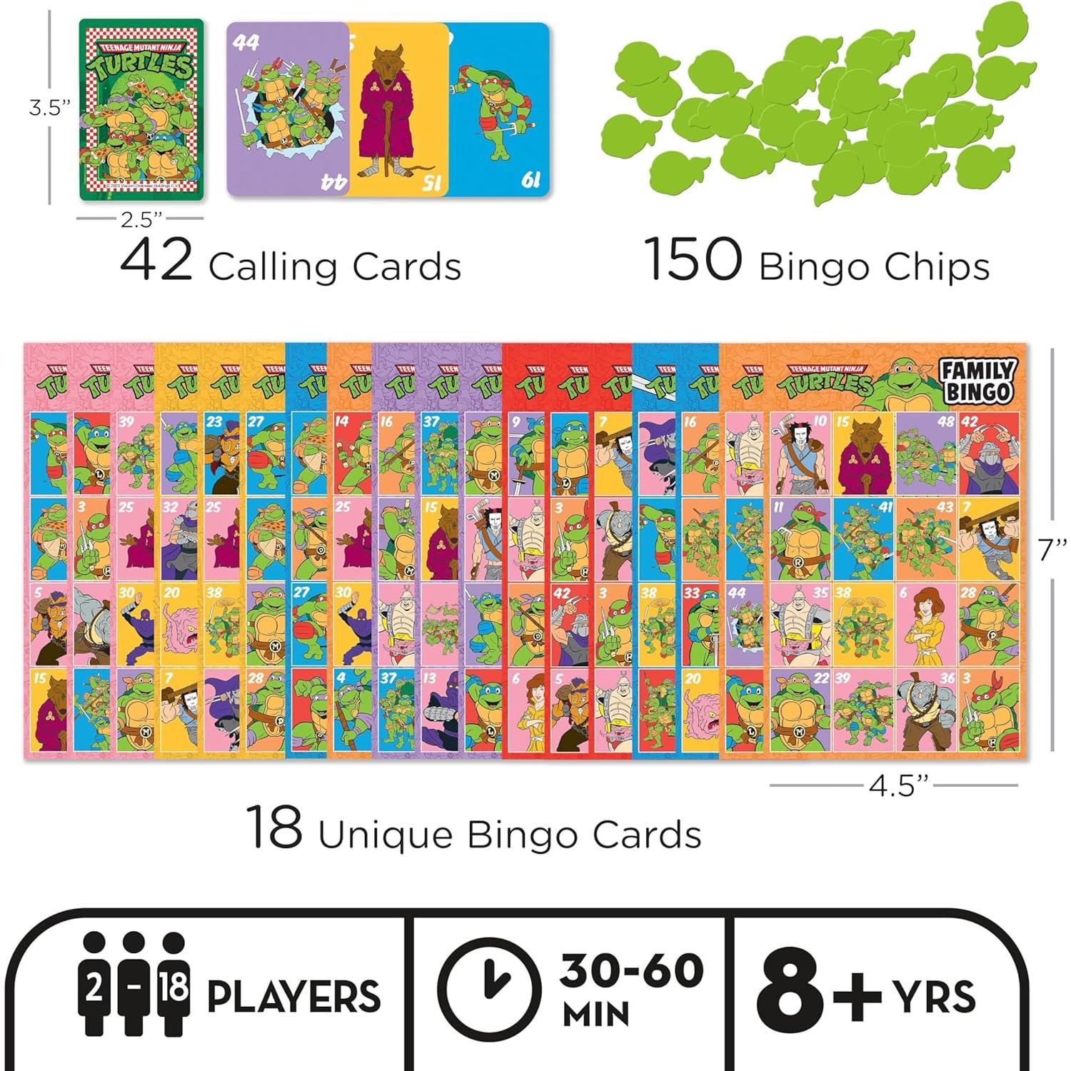 Juego de Bingo Tortugas Ninja AQUARIUS - 18 Tarjetas - 2-18 Jugadores