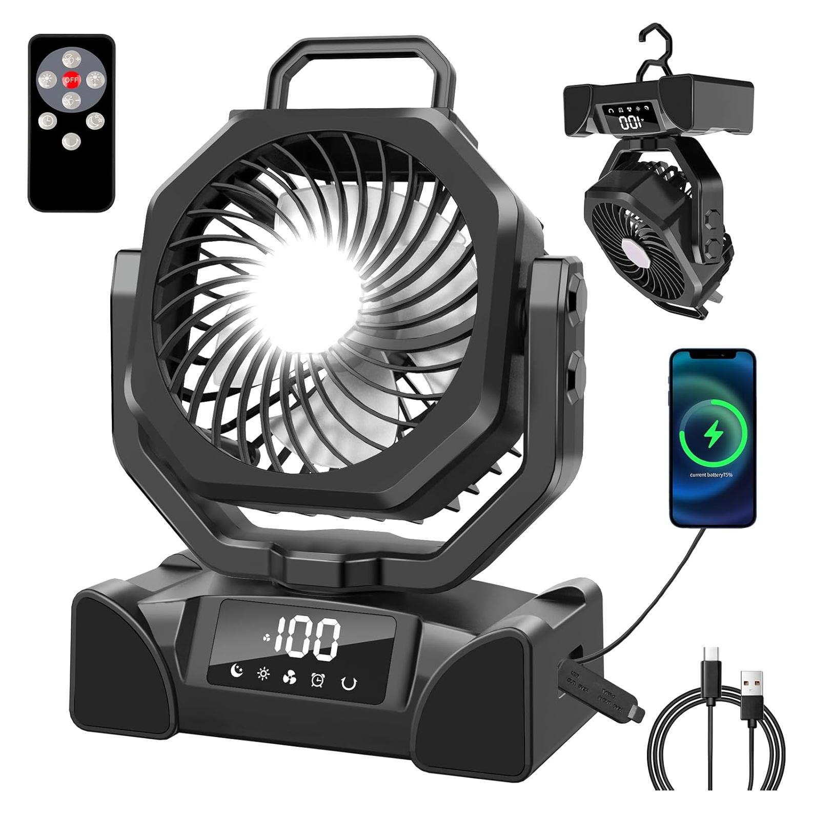 Ventilador de Camping LQTTEK Portátil 20000mAh con Luz LED