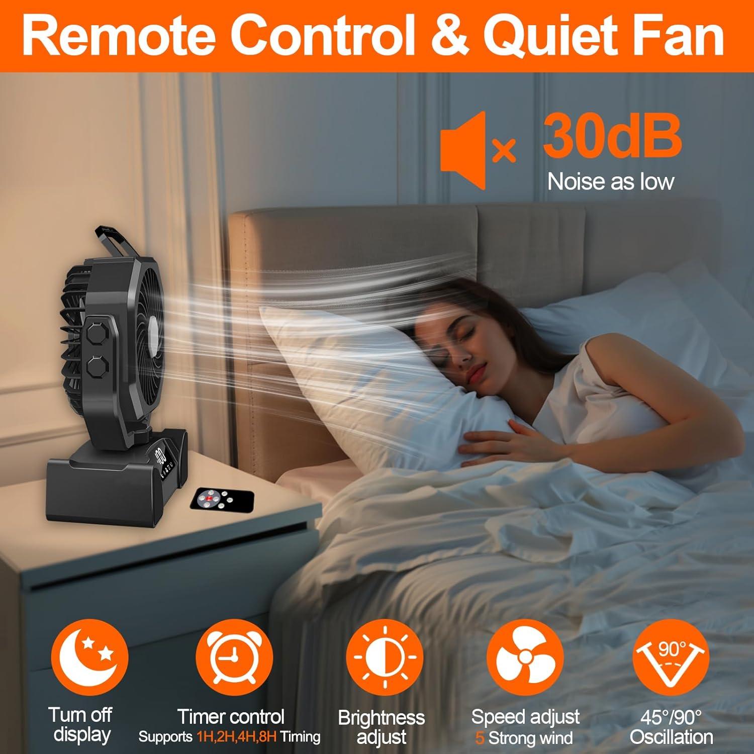 Ventilador de Camping LQTTEK Portátil 20000mAh con Luz LED