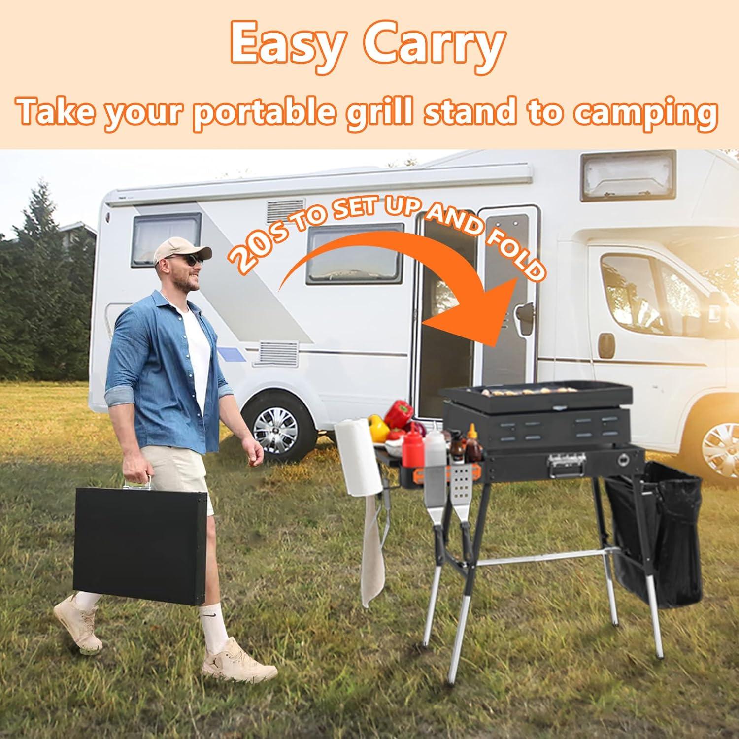 Mesa de Parrilla Portátil FOZHUANWU GT45 Plegable 3 Alturas