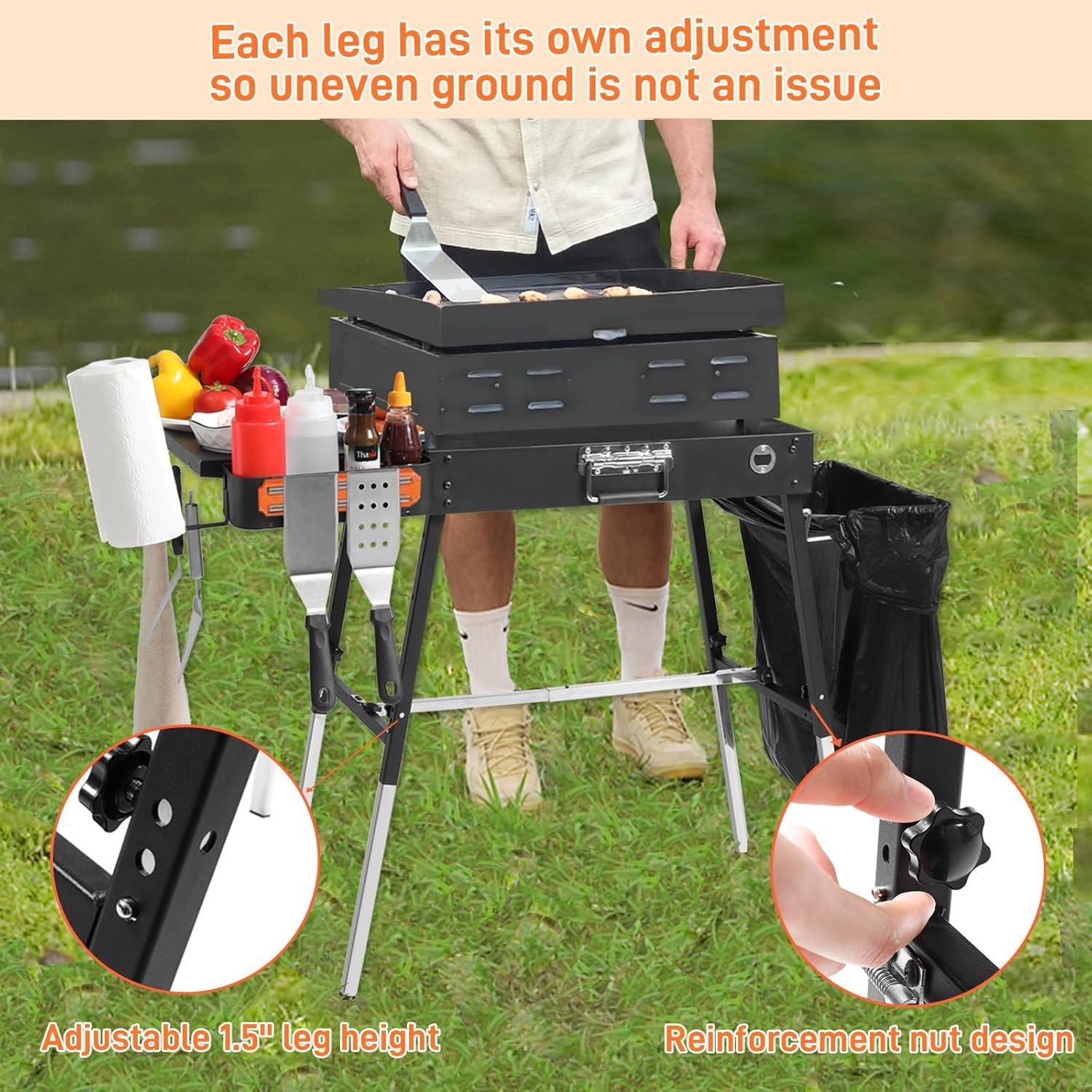 Mesa de Parrilla Portátil FOZHUANWU GT45 Plegable 3 Alturas
