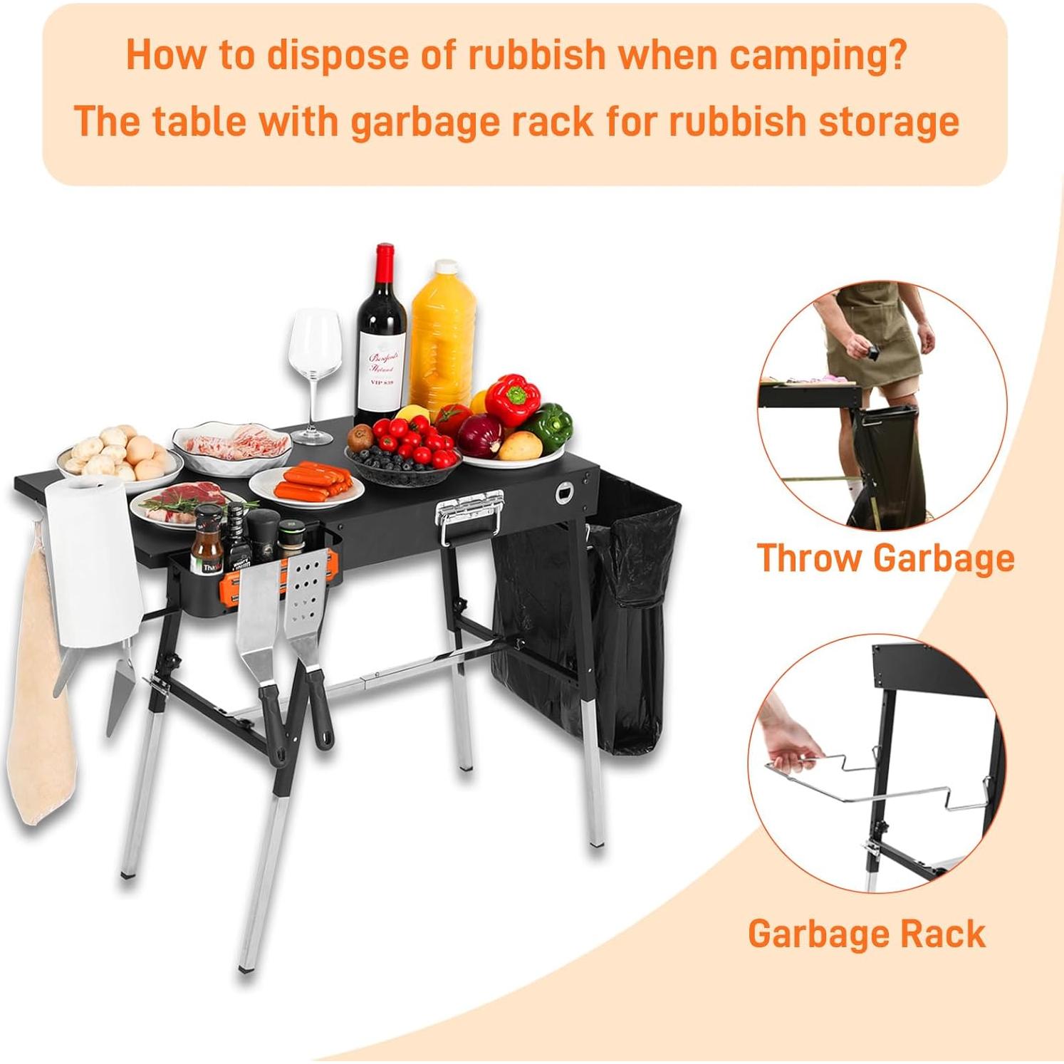 Mesa de Parrilla Portátil FOZHUANWU GT45 Plegable 3 Alturas