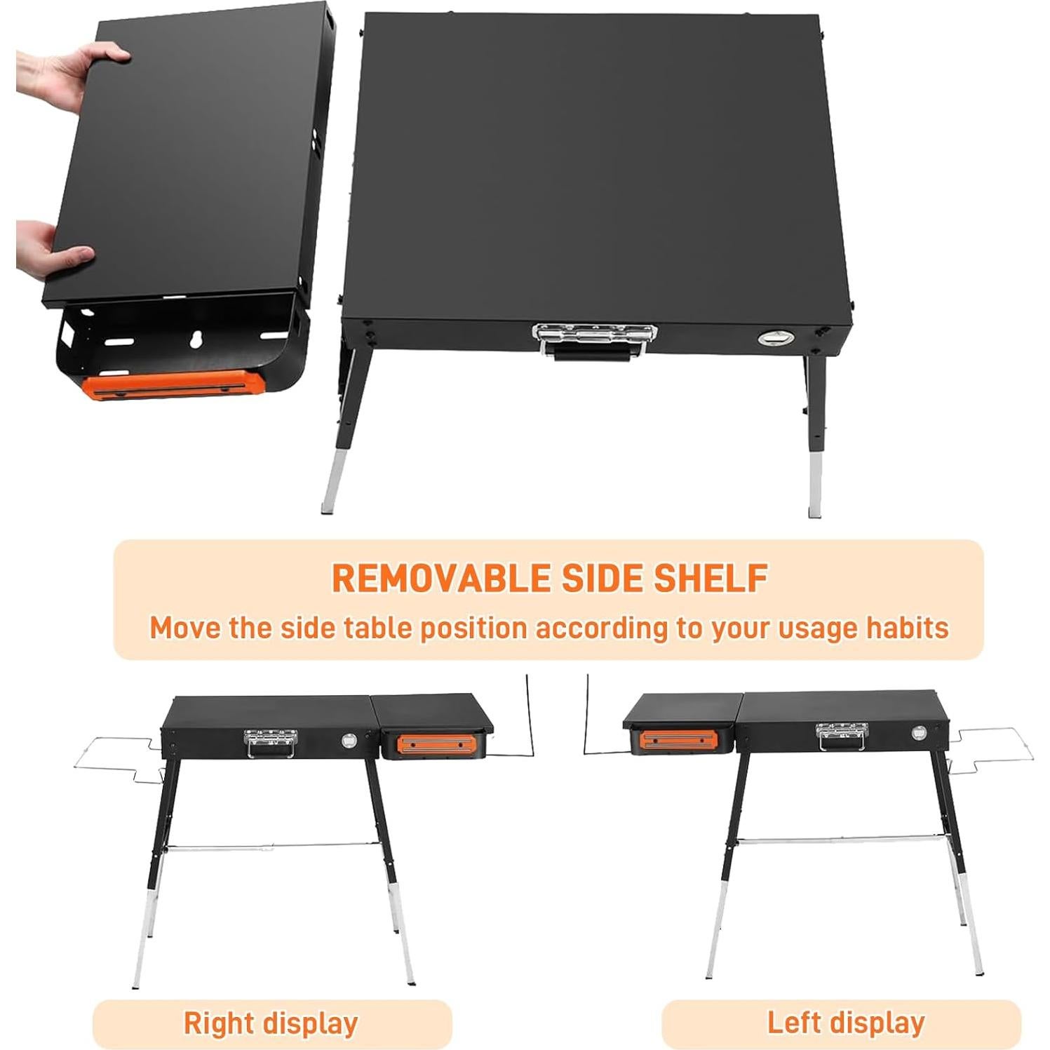 Mesa de Parrilla Portátil FOZHUANWU GT45 Plegable 3 Alturas