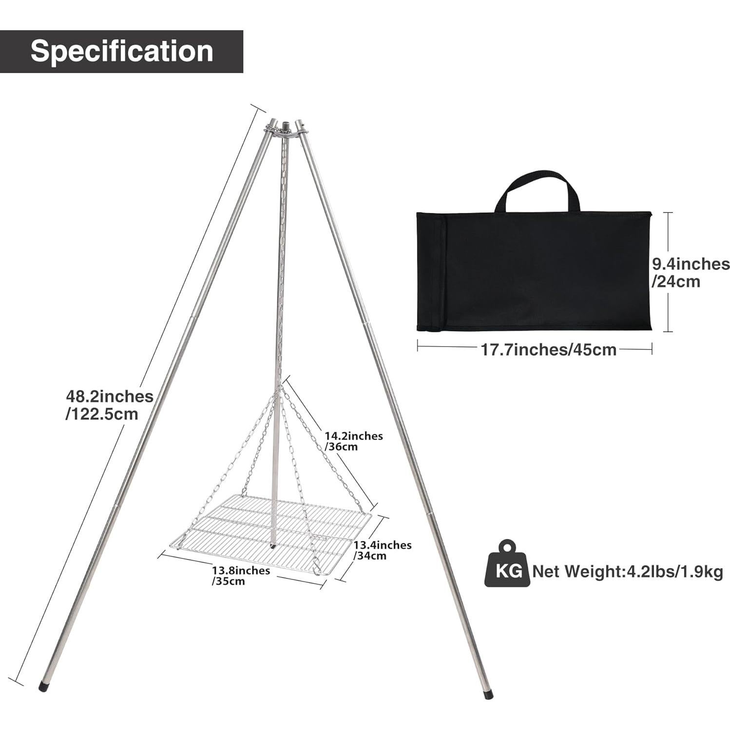 Parrilla de trípode Lineslife de acero inoxidable 35.1 cm