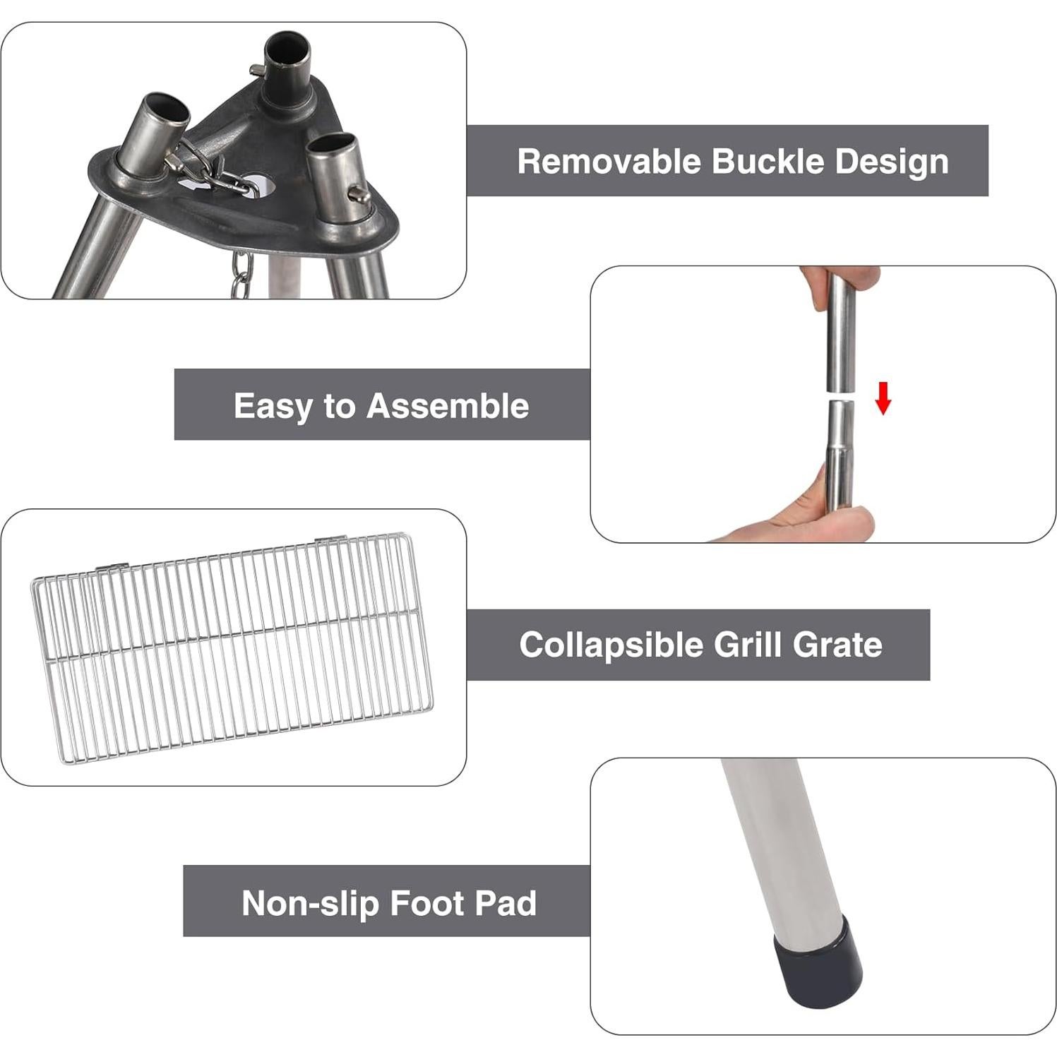Parrilla de trípode Lineslife de acero inoxidable 35.1 cm
