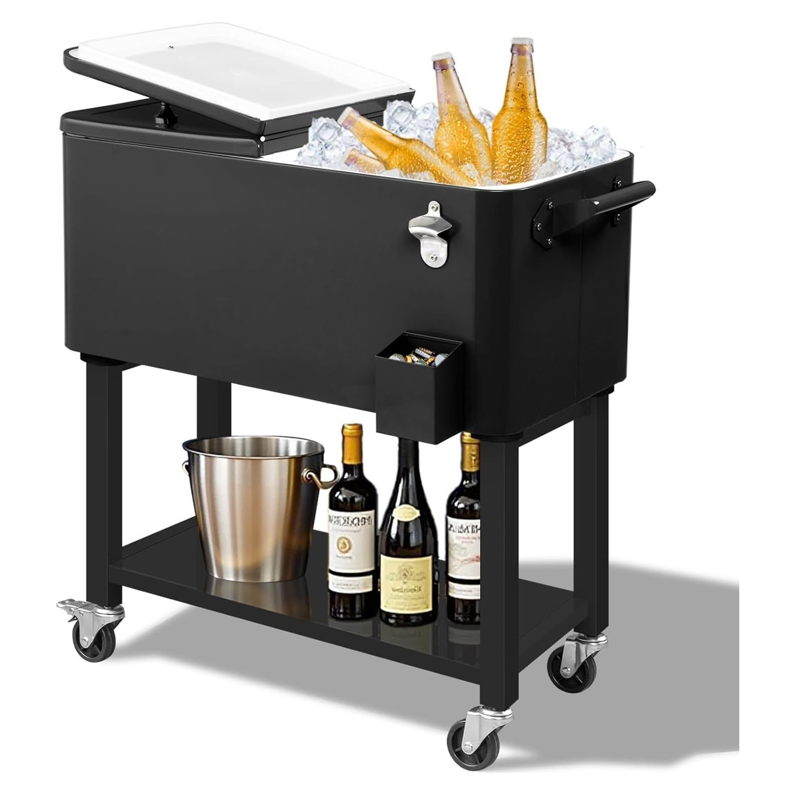 Enfriador Rodante Portátil Outvita 80 Quart Negro Desmontable