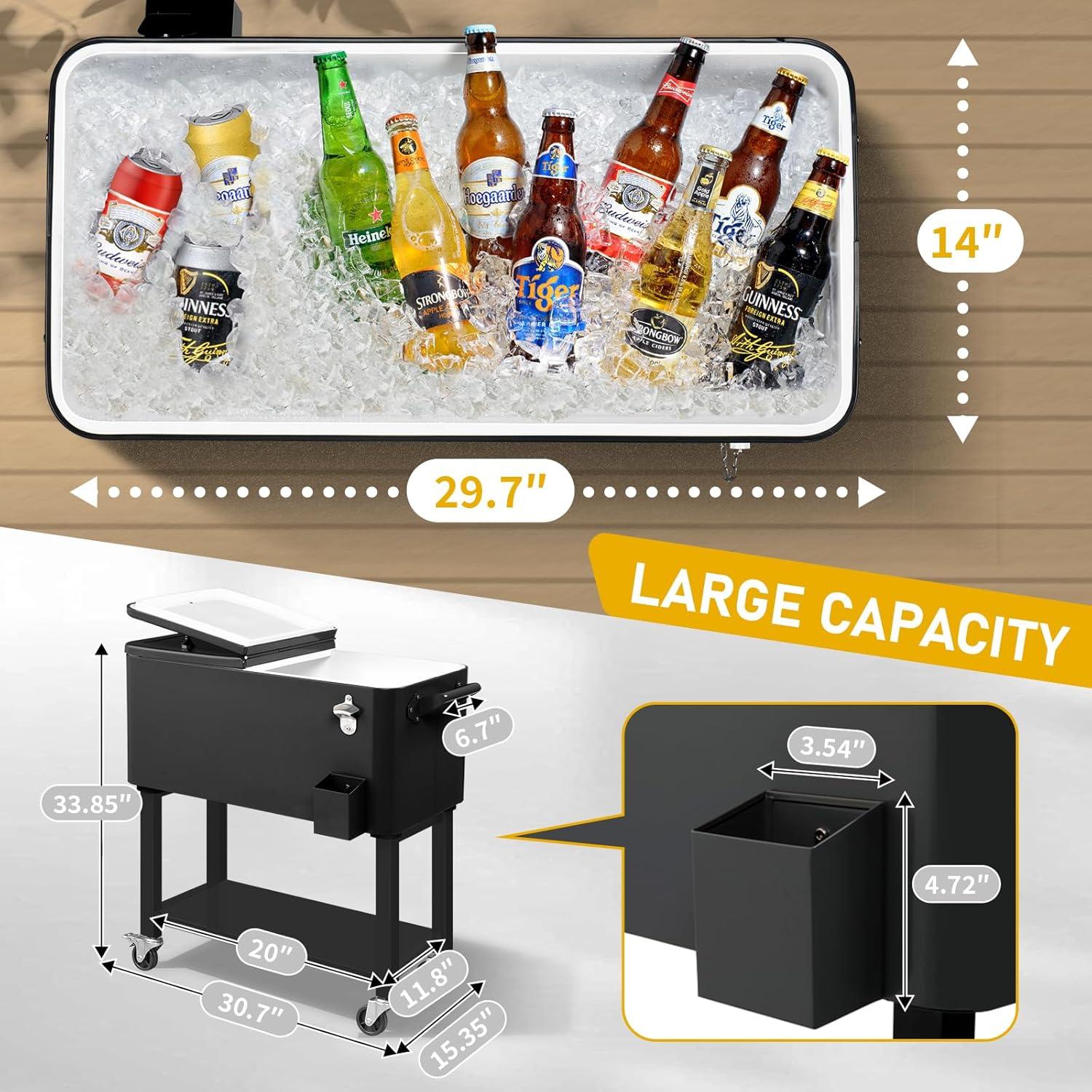 Enfriador Rodante Portátil Outvita 80 Quart Negro Desmontable