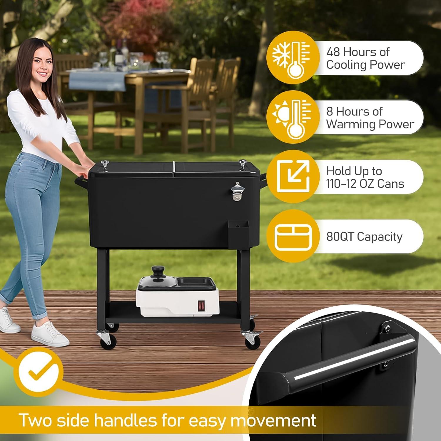 Enfriador Rodante Portátil Outvita 80 Quart Negro Desmontable