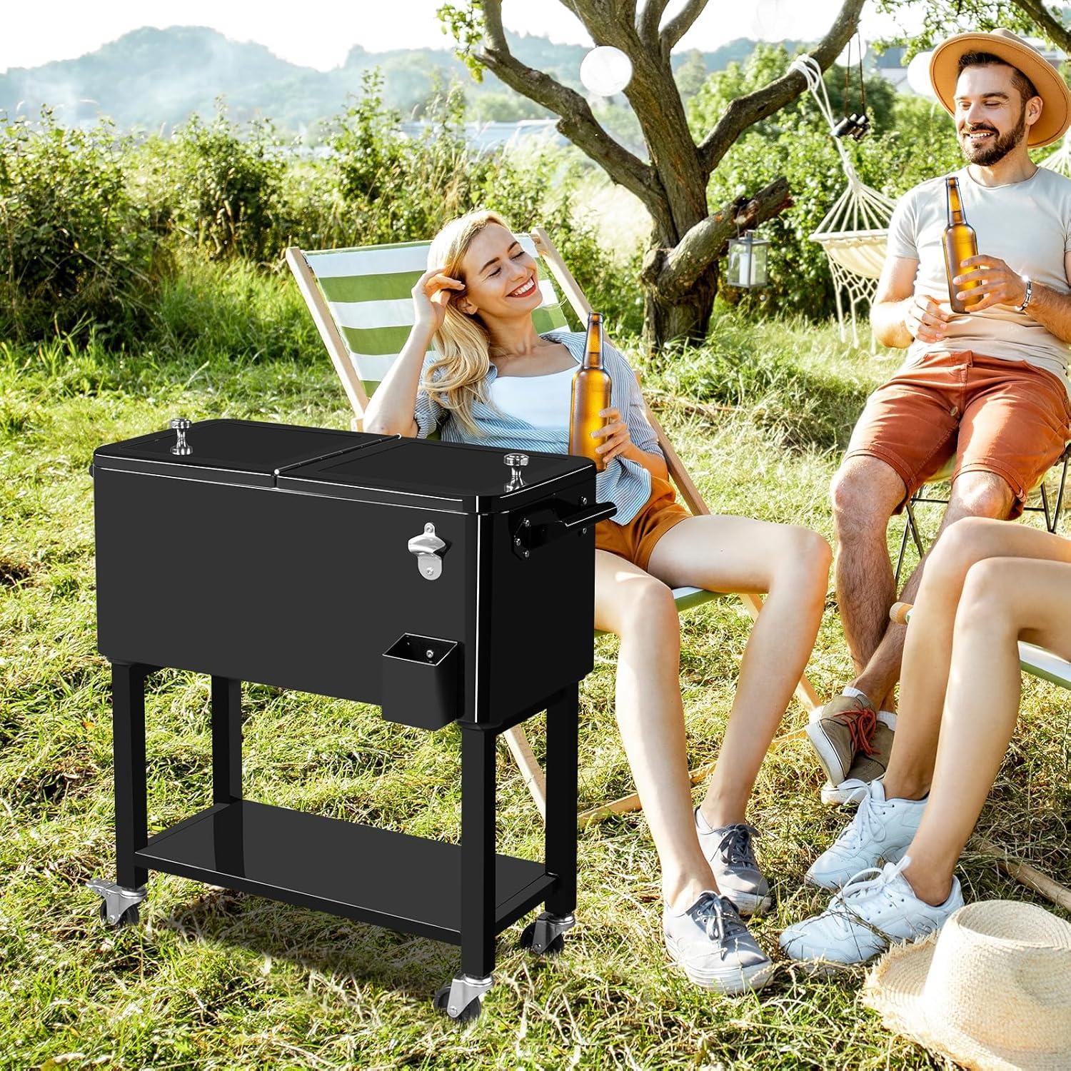 Enfriador Rodante Portátil Outvita 80 Quart Negro Desmontable