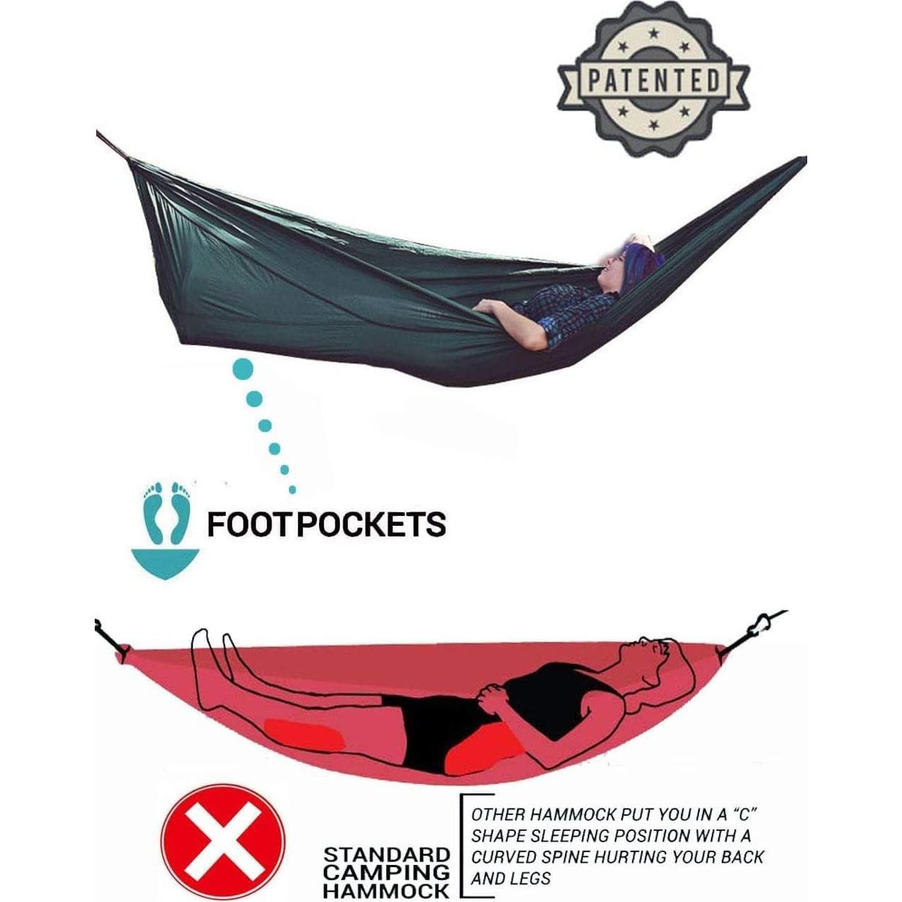 Hamaca de Camping Skyin Gris 2.84m x 1.88m Ligera y Portátil