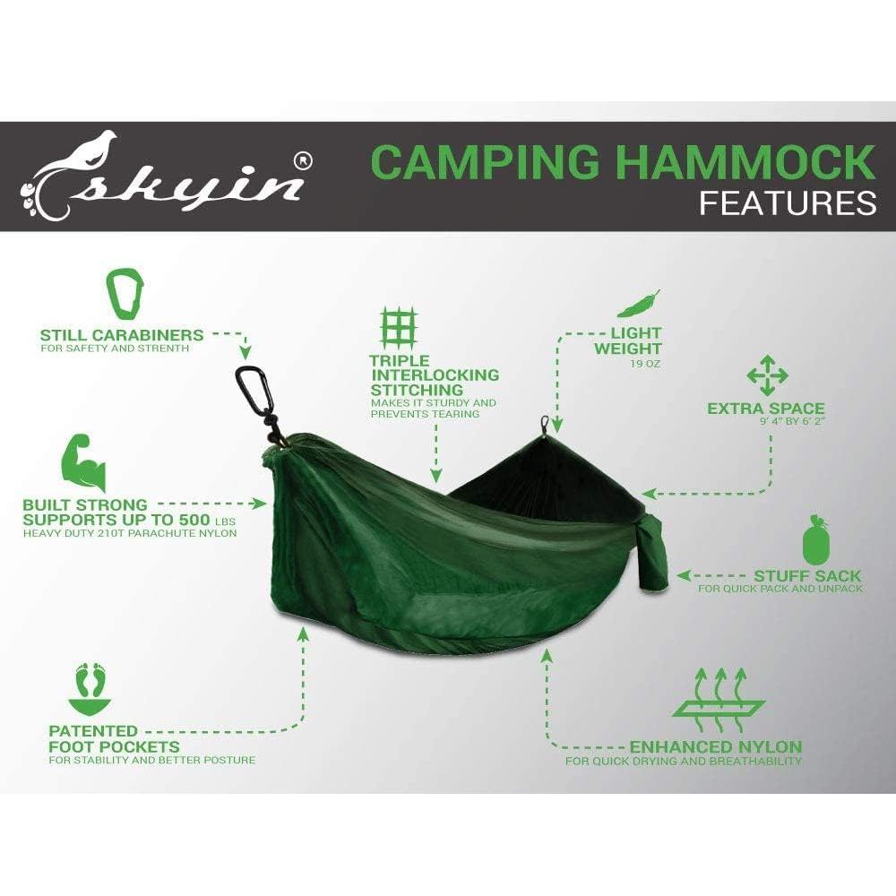 Hamaca de Camping Skyin Gris 2.84m x 1.88m Ligera y Portátil