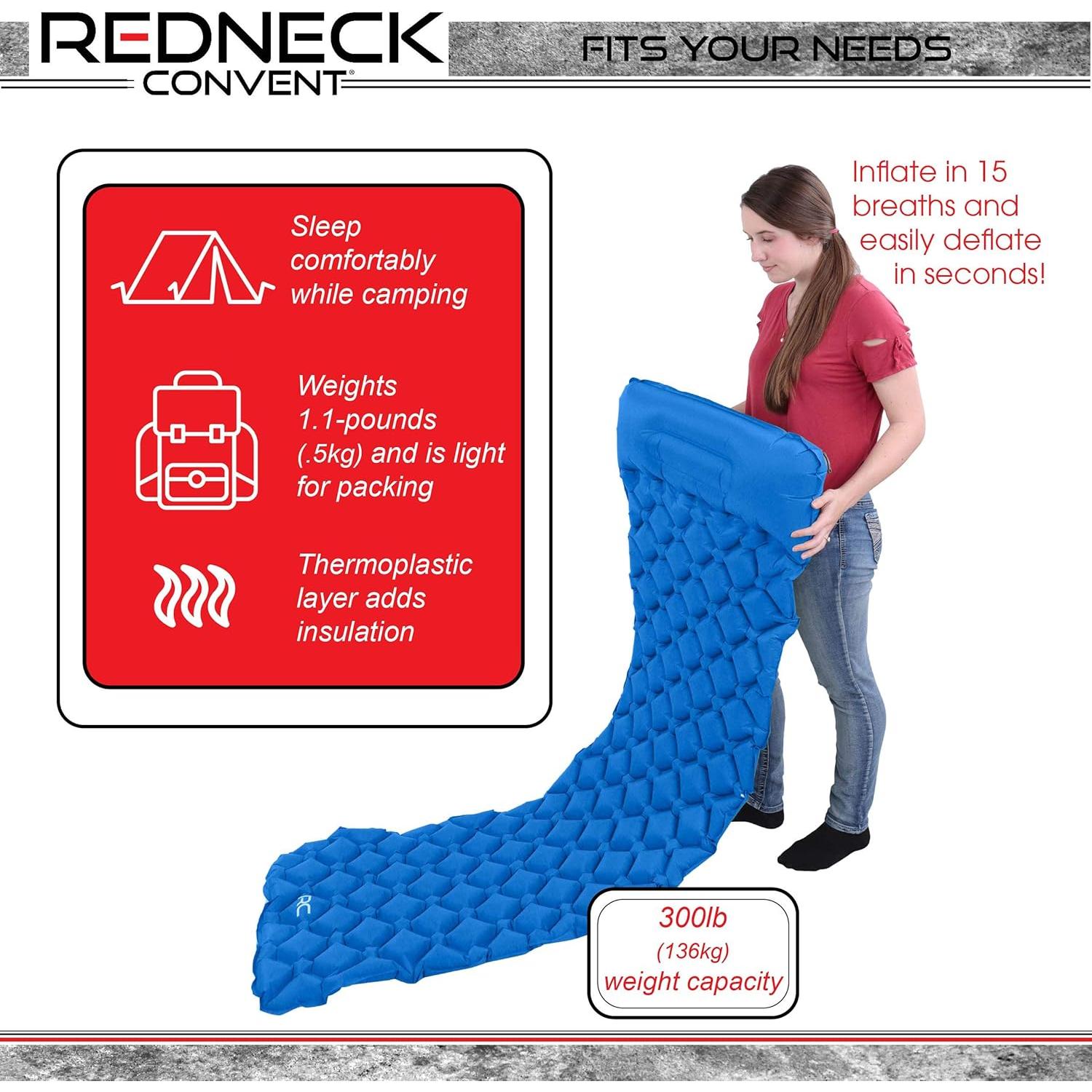 Colchón Inflable Camping Redneck Convent con Almohada 185x57cm