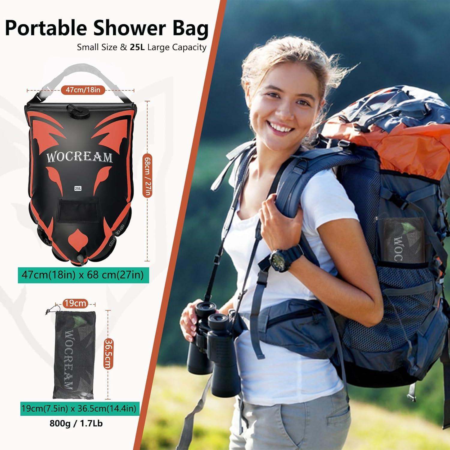 Bolsa de Ducha Solar Portátil Wocream 25L con Cabezal On/Off