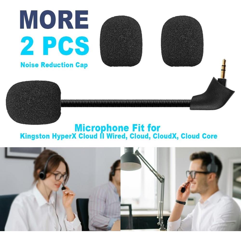 Mic Replacement Microphone Boom fits for Kingston HyperX Cloud II Cloud Core Cloud X Cloud Pro Silver 1st Version Gaming Headsets Noise Cancelling 3.5mm Jack Black