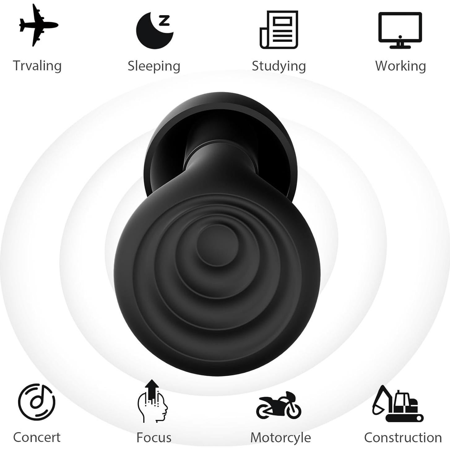 Tapones para oídos Yawsoy negros, reutilizables, 25-33dB