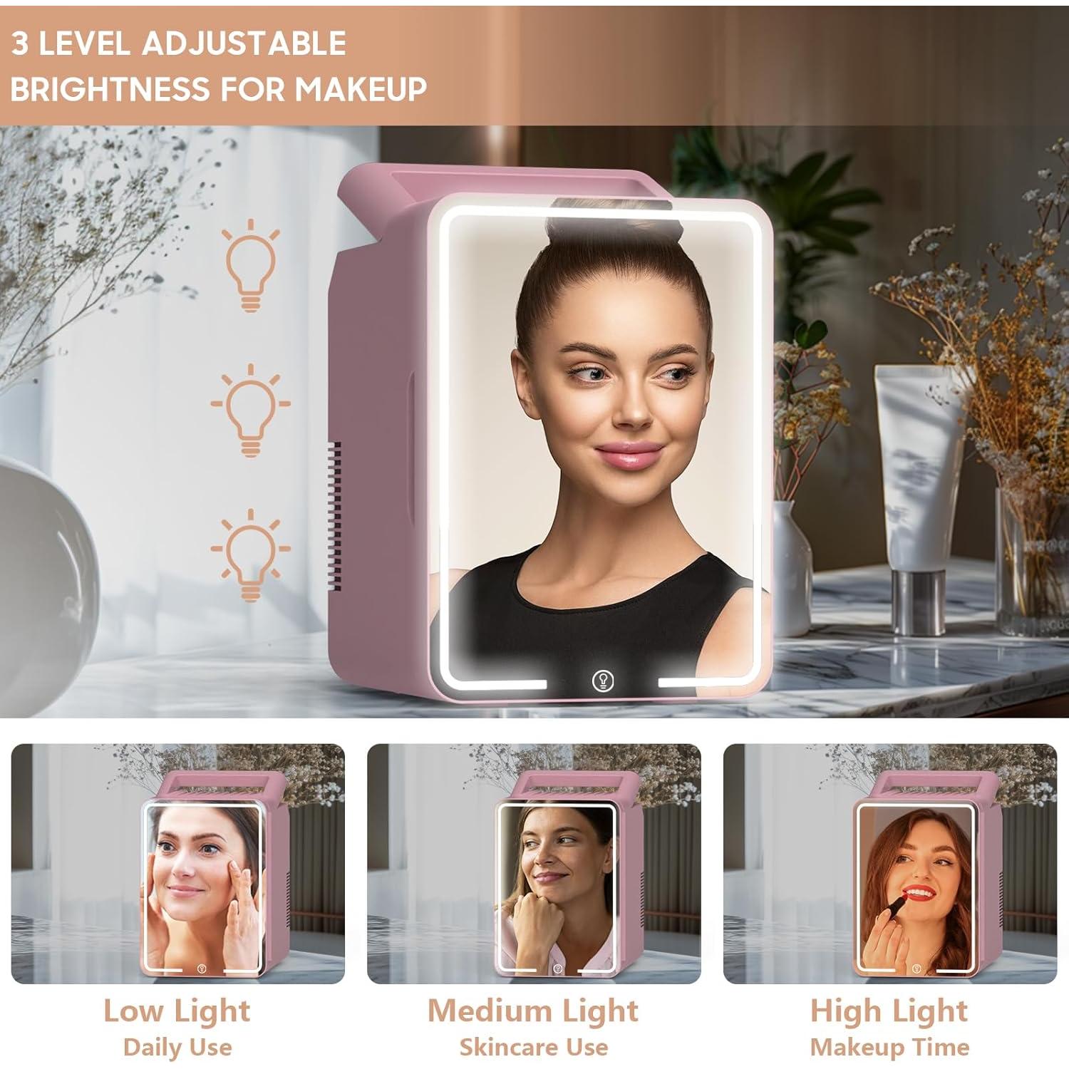 Refrigerador Mini 12L advwin Rosa con Luz LED y Calentador