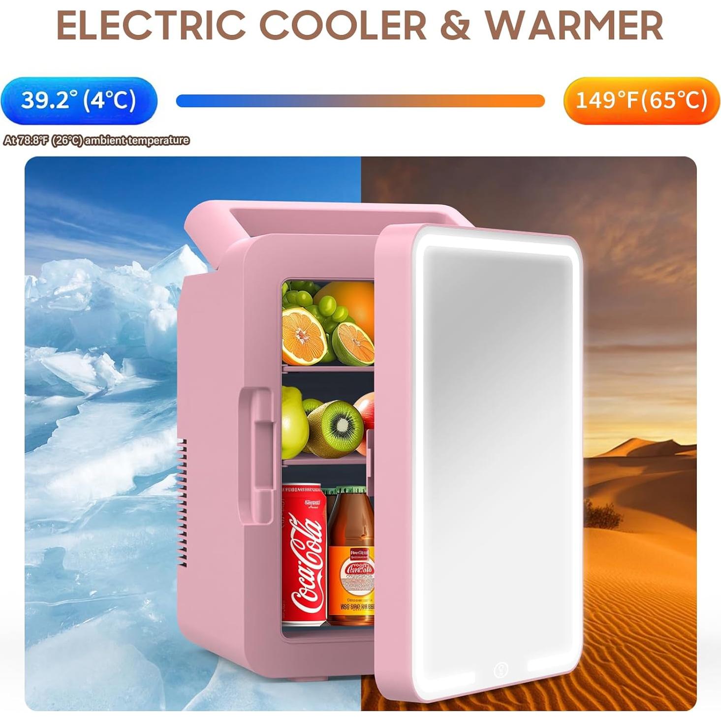 Refrigerador Mini 12L advwin Rosa con Luz LED y Calentador