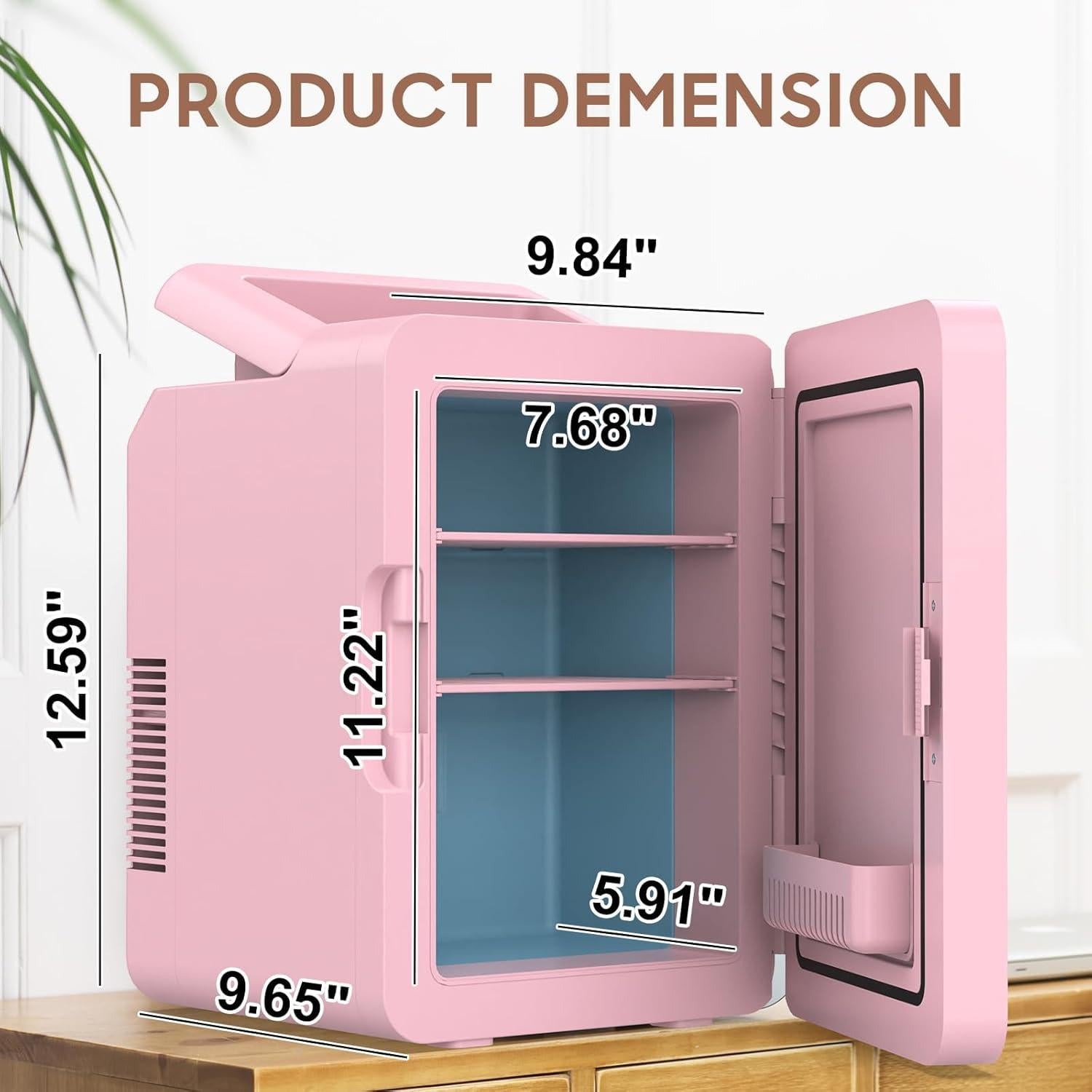 Refrigerador Mini 12L advwin Rosa con Luz LED y Calentador