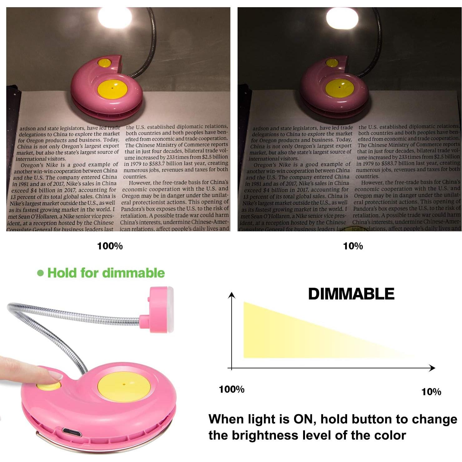Luz de Libro Recargable LUXSWAY Rosa con Regulador de Brillo