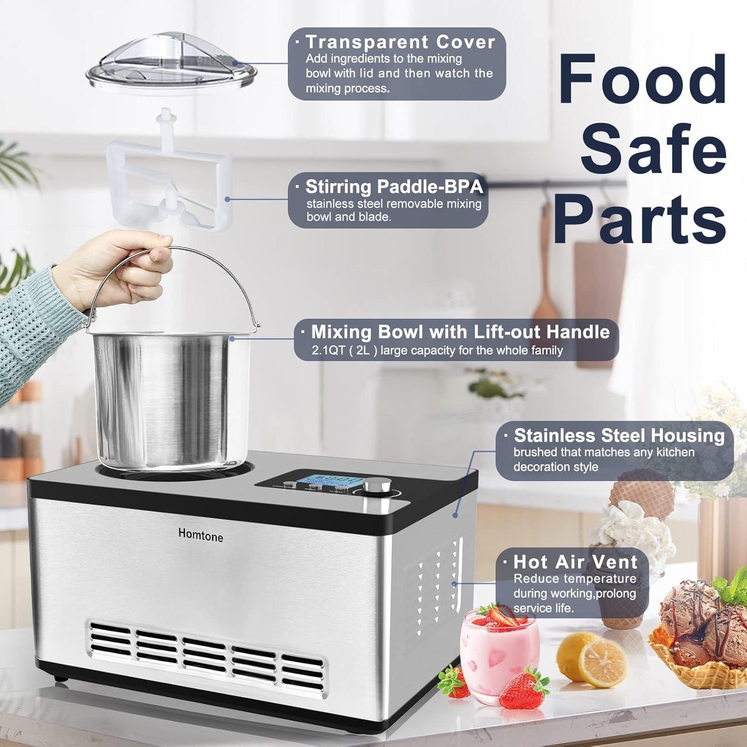 Máquina de Helados Homtone 1.99L Automática con Compresor