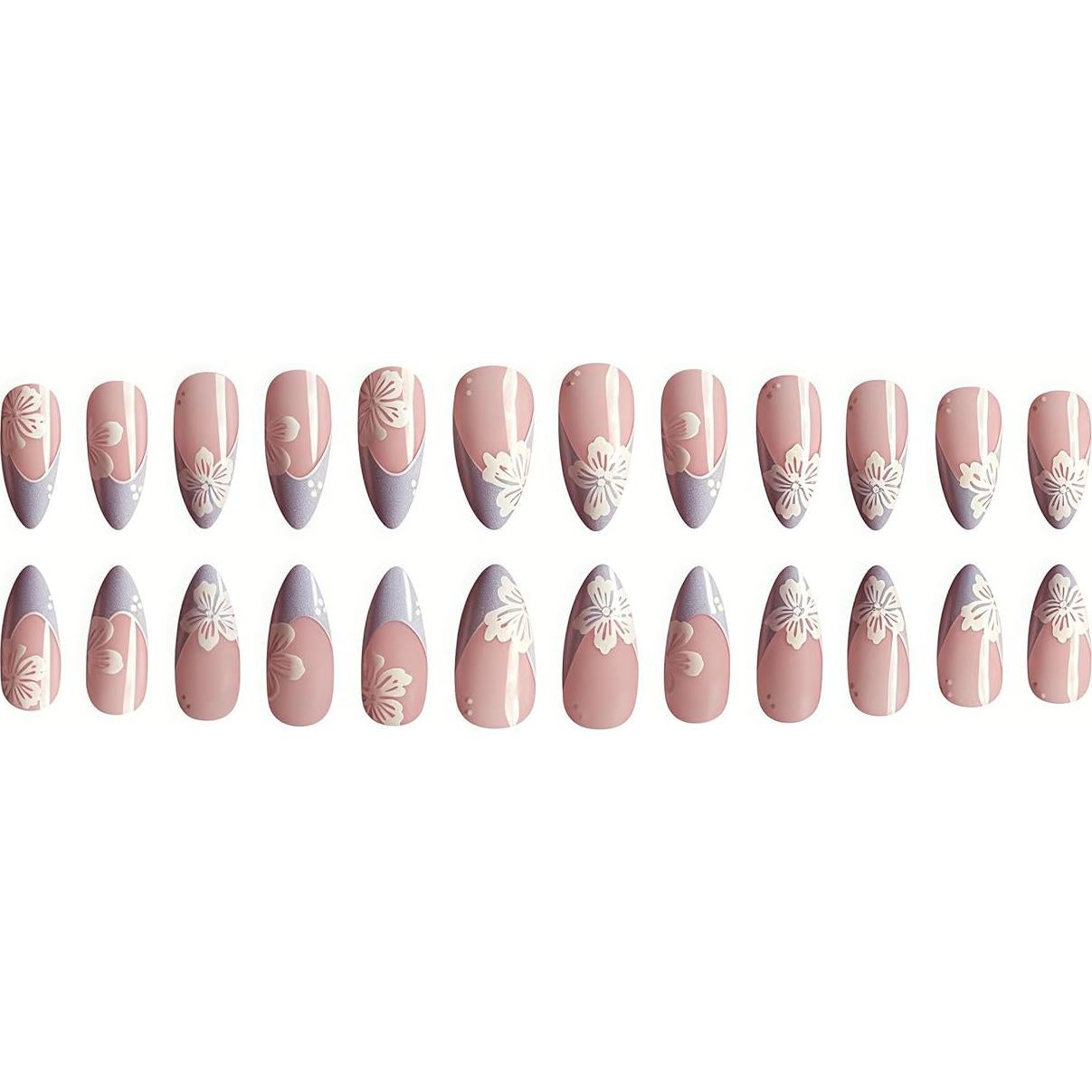 Uñas Postizas Almendra SHIQIXIANNV 24pcs Consejos Franceses Azules