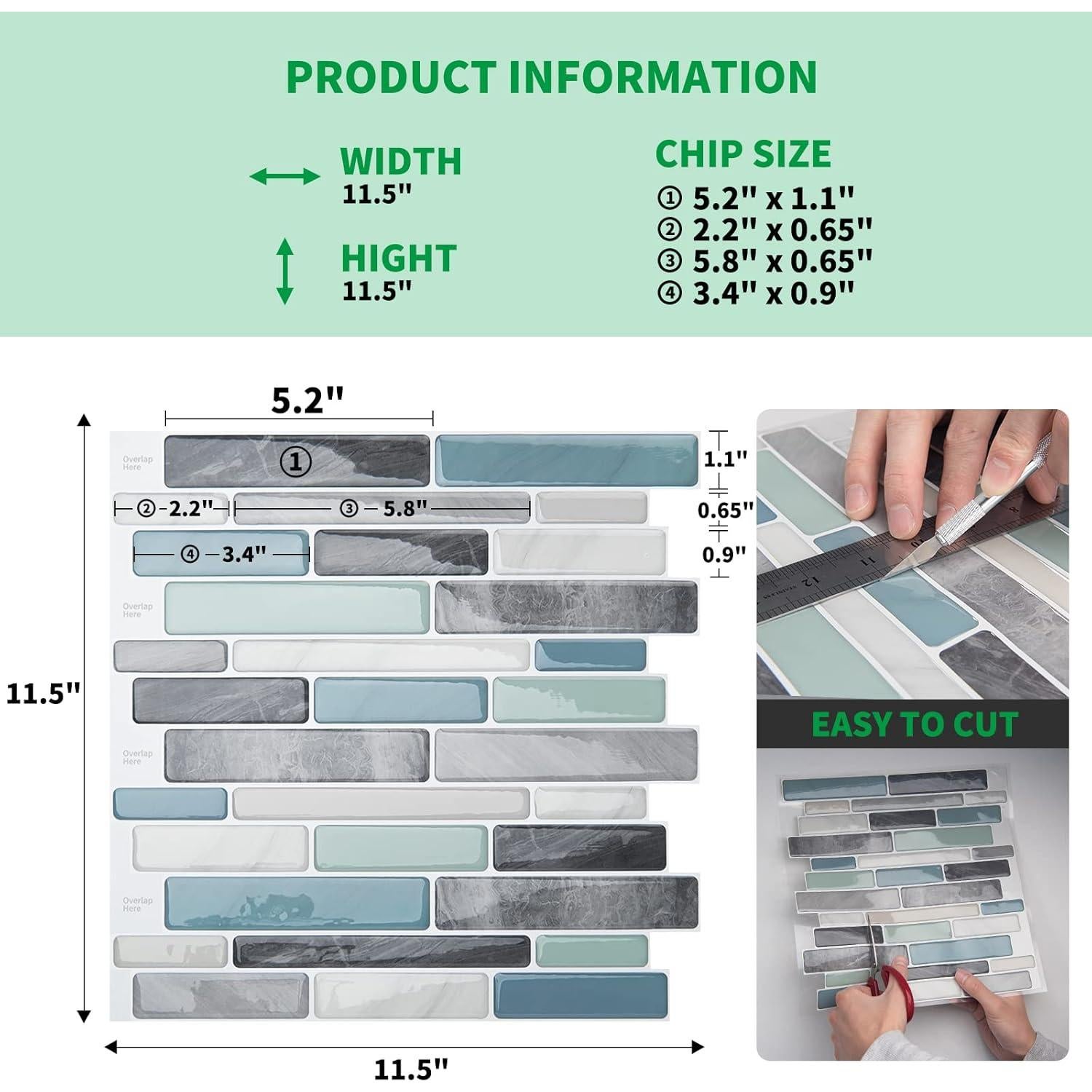 Azulejos Autoadhesivos LONGKING 10 Piezas 30.48x30.48cm Azul Mármol