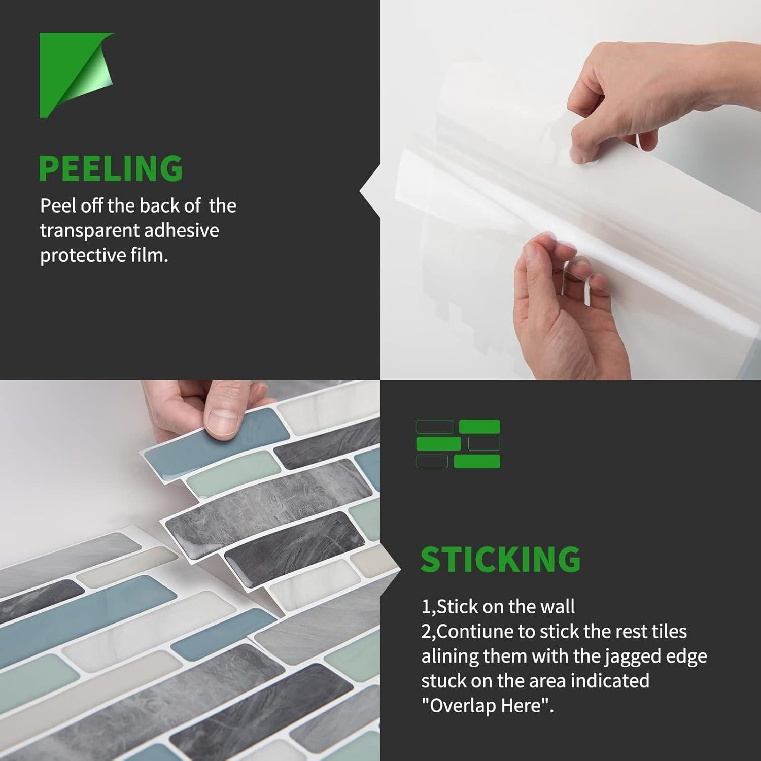 Azulejos Autoadhesivos LONGKING 10 Piezas 30.48x30.48cm Azul Mármol