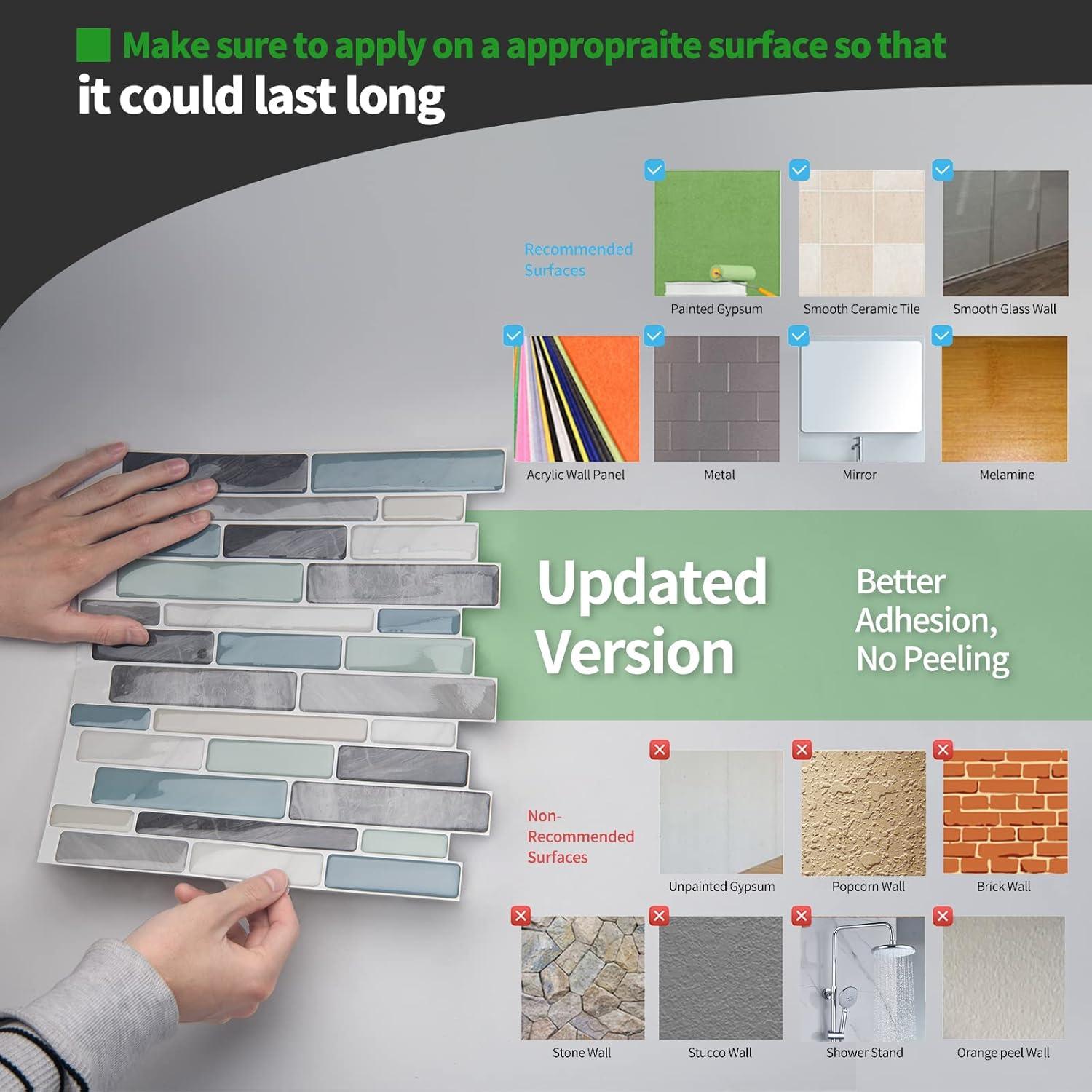 Azulejos Autoadhesivos LONGKING 10 Piezas 30.48x30.48cm Azul Mármol