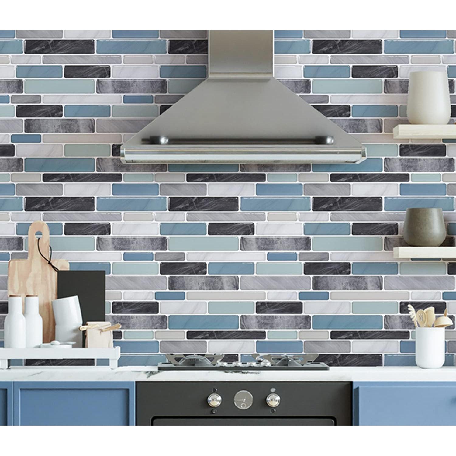 Azulejos Autoadhesivos LONGKING 10 Piezas 30.48x30.48cm Azul Mármol