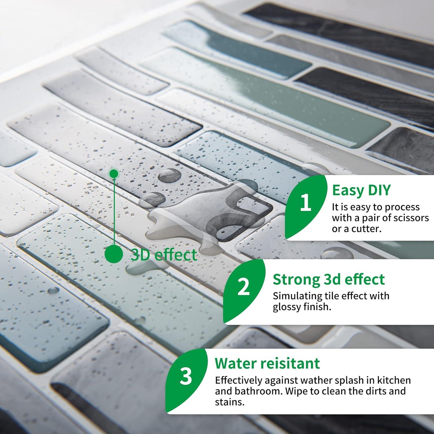 Azulejos Autoadhesivos LONGKING 10 Piezas 30.48x30.48cm Azul Mármol