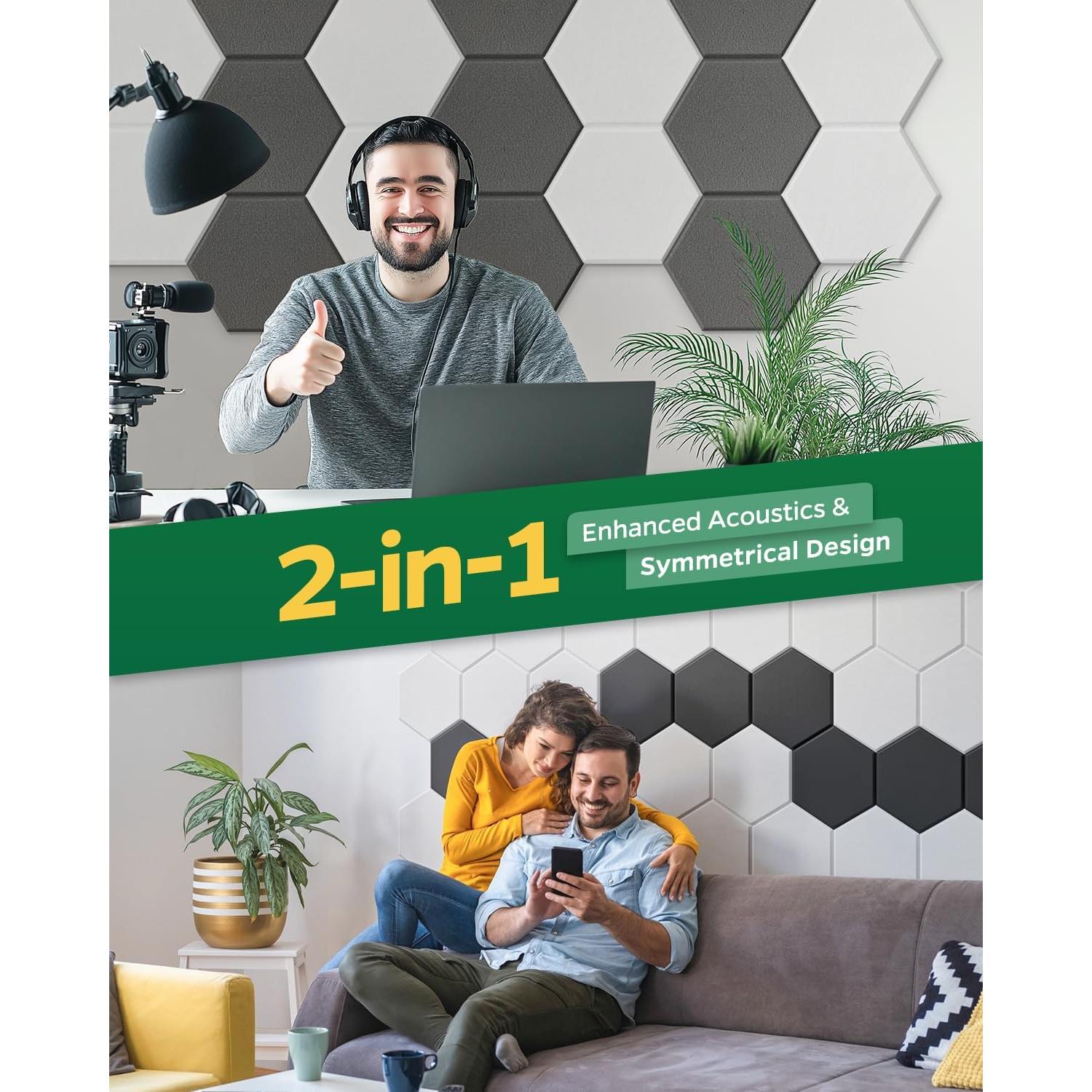 Paneles Aislantes de Sonido Topnaca 12 Hexágonos 30.48x25.4cm