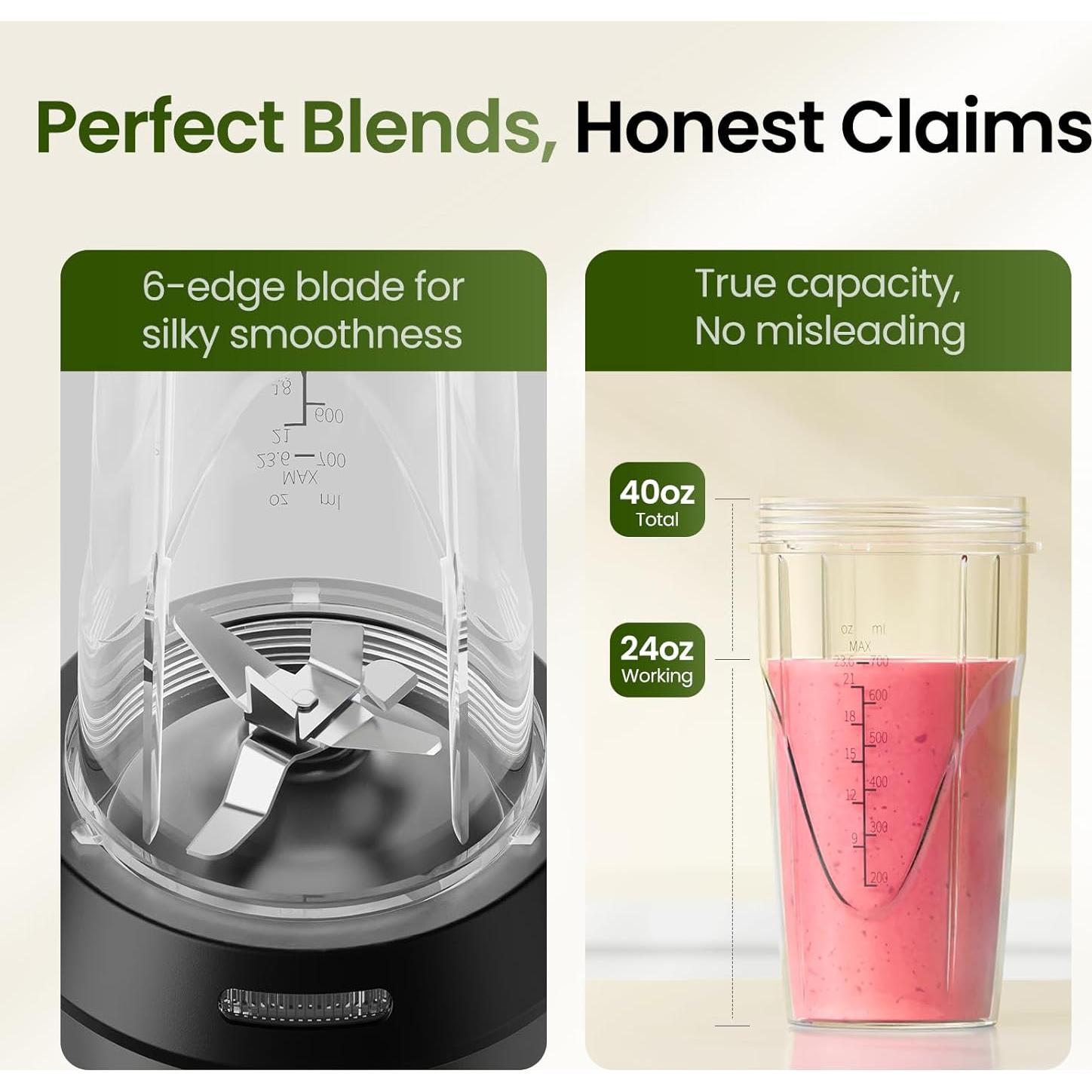 Licuadora Personal TOPZEE 1000W con Taza de 24oz para Smoothies