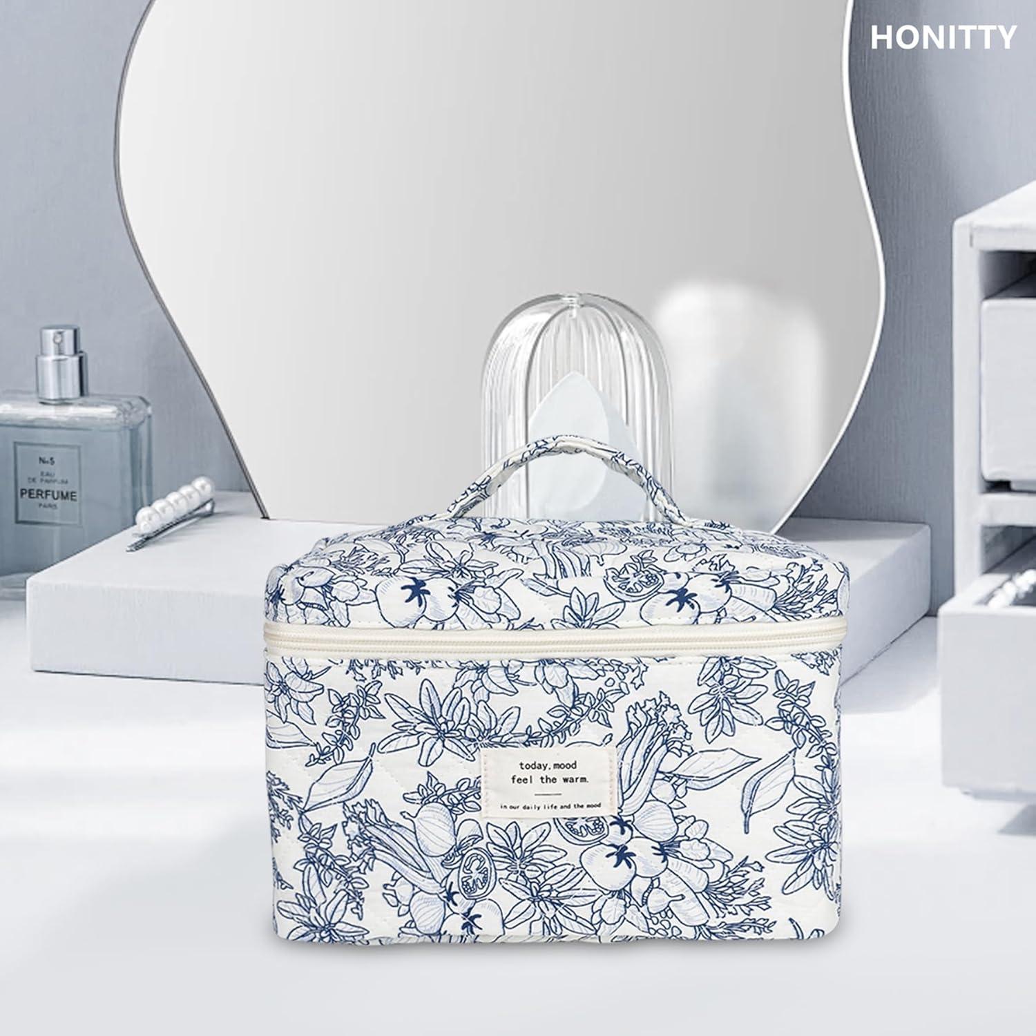 Bolsa de Maquillaje Acolchada Floral Grande honitty 25.4x15.2cm