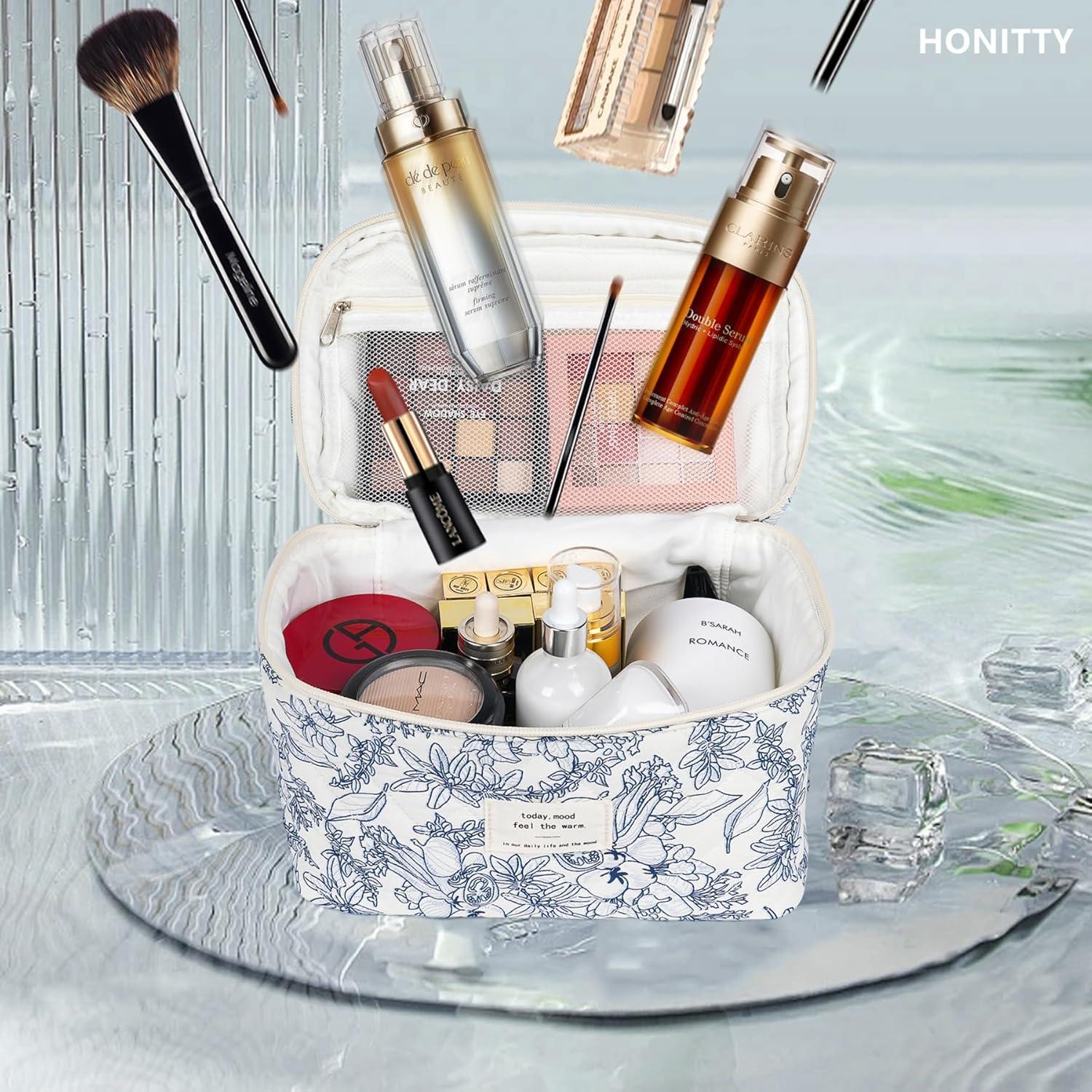 Bolsa de Maquillaje Acolchada Floral Grande honitty 25.4x15.2cm